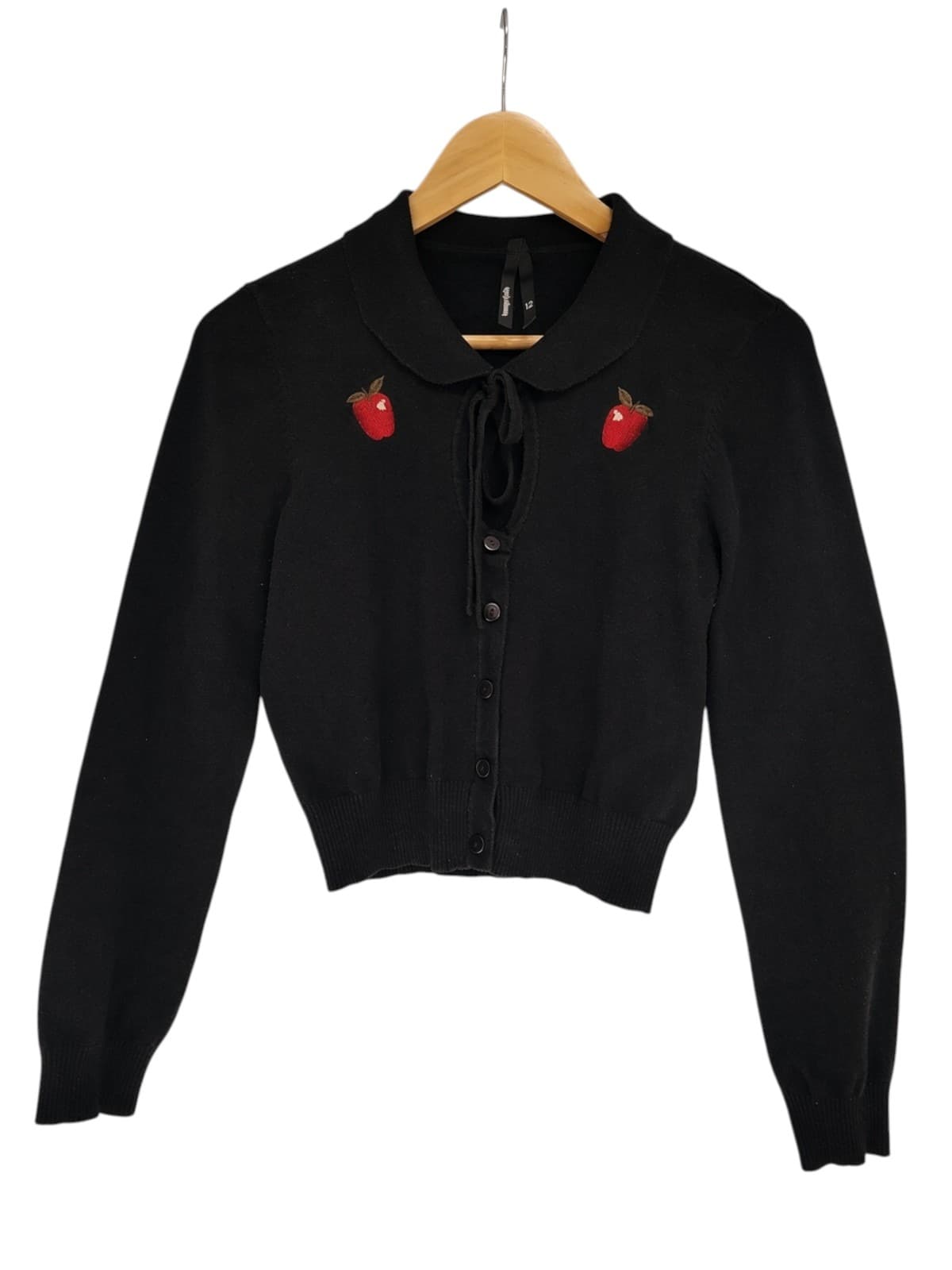 DANGERFIELD Black Apple Embroidered Peter Pan Collar Knit Cardigan Size 12 — photo 1 of 6