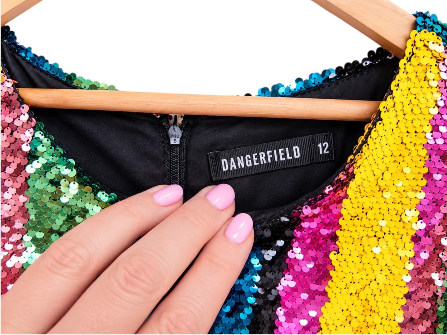 Dangerfield Womens Mini Dress Size 12 Rainbow Sequin Stripe Sleeveless Party — photo 4 of 6