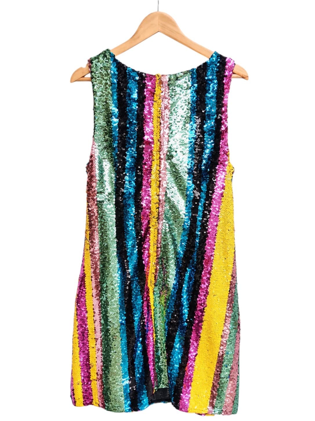 Dangerfield Womens Mini Dress Size 12 Rainbow Sequin Stripe Sleeveless Party — photo 3 of 6