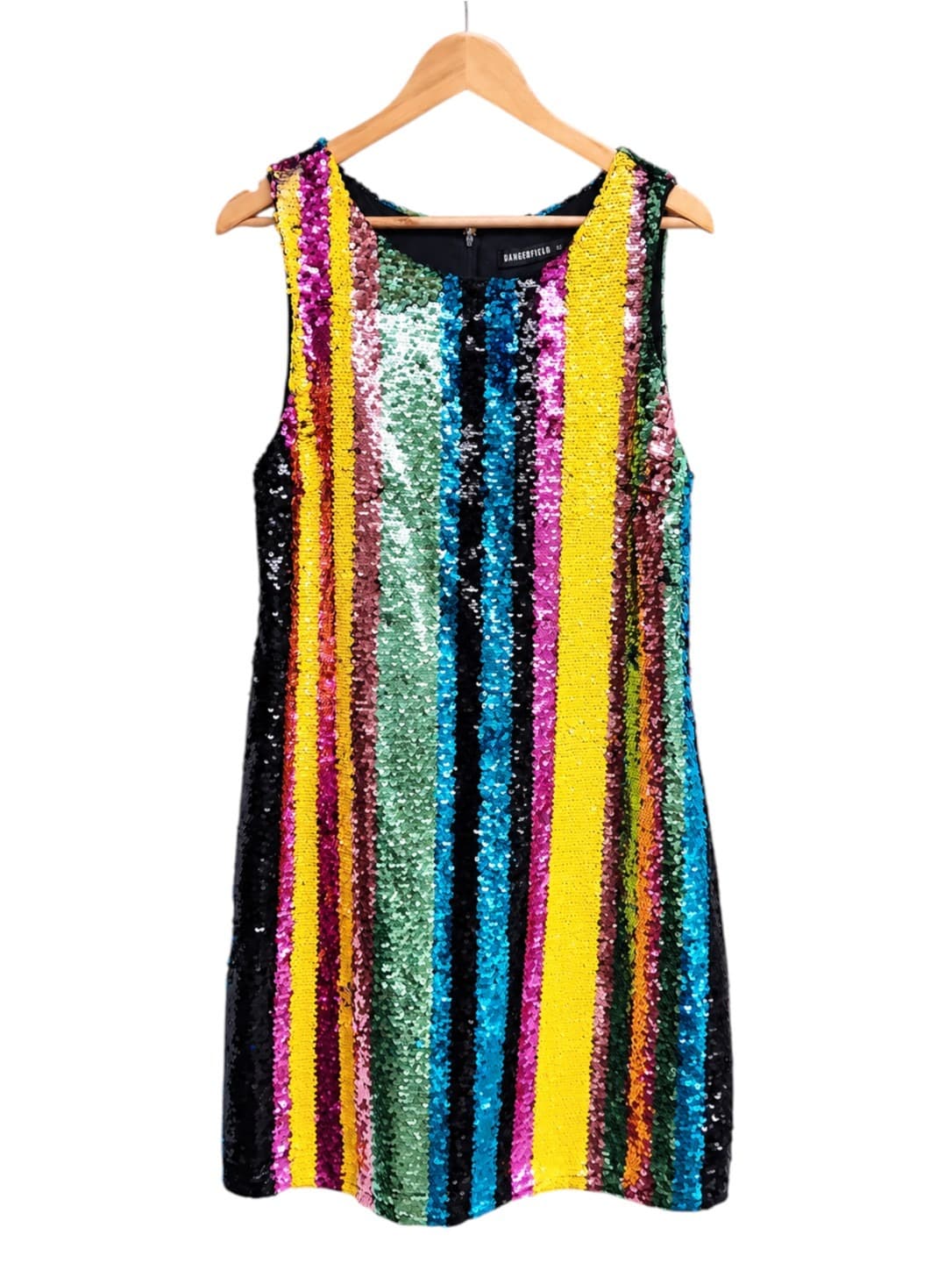 Dangerfield Womens Mini Dress Size 12 Rainbow Sequin Stripe Sleeveless Party — photo 2 of 6