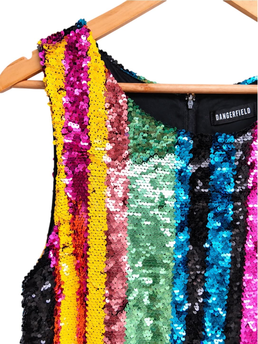 Dangerfield Womens Mini Dress Size 12 Rainbow Sequin Stripe Sleeveless Party — photo 1 of 6