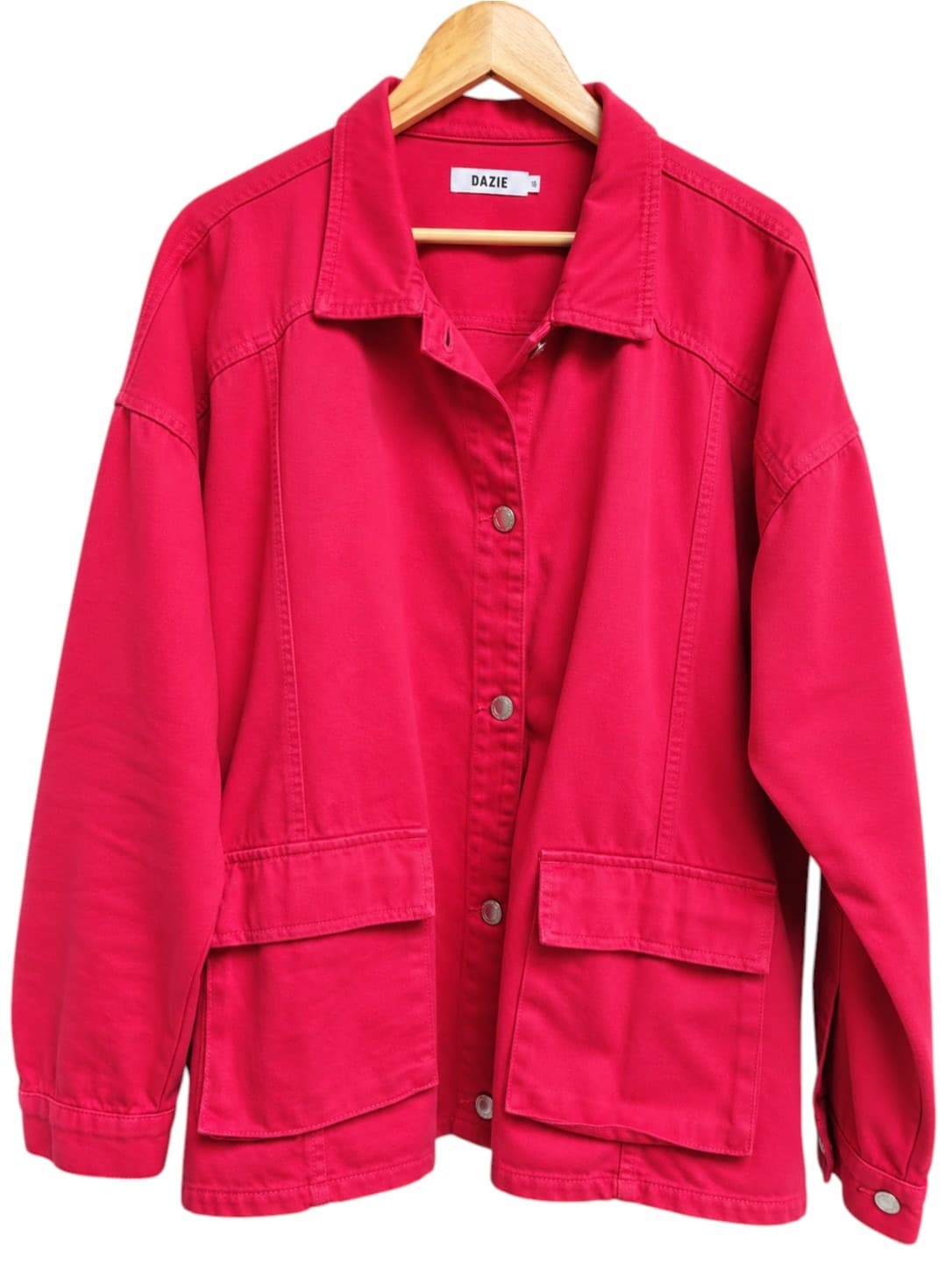 DAZIE Womens Denim Jacket Size 16 Hot Pink Oversized Utility Shacket Cotton — photo 2 of 9