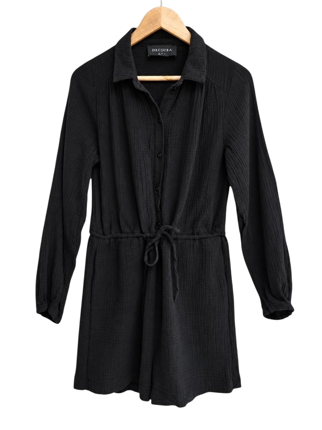 DECJUBA Black Cotton Gauze Button Front Playsuit Drawstring Waist Size S — photo 1 of 6
