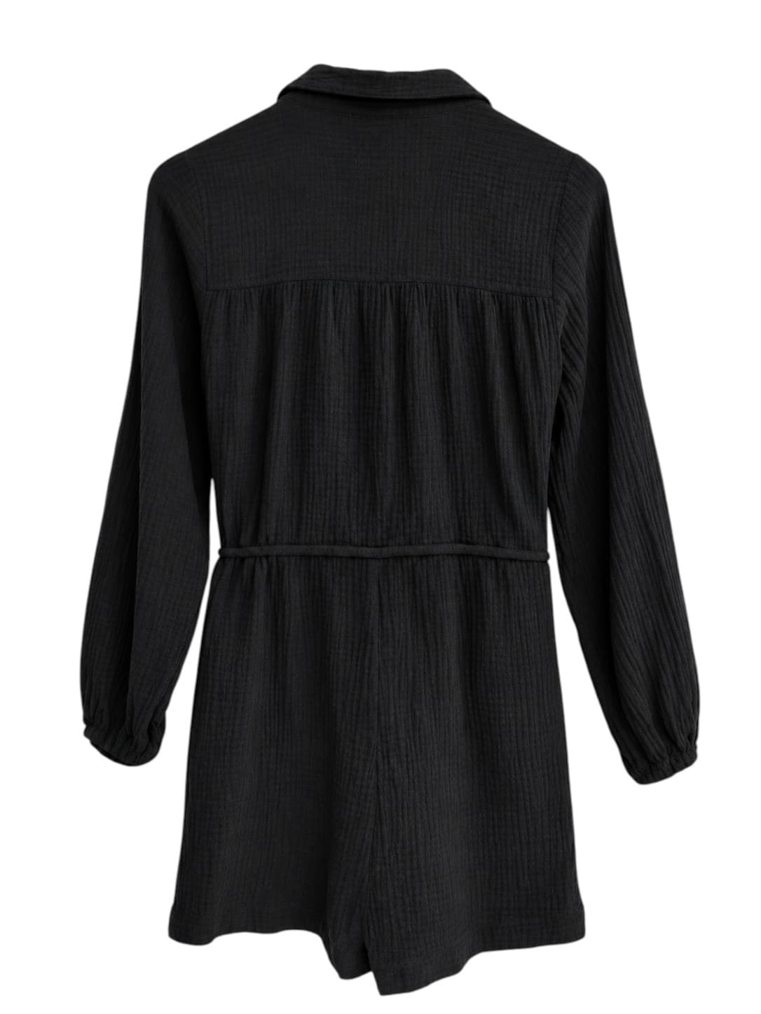 DECJUBA Black Cotton Gauze Button Front Playsuit Drawstring Waist Size S — photo 4 of 6