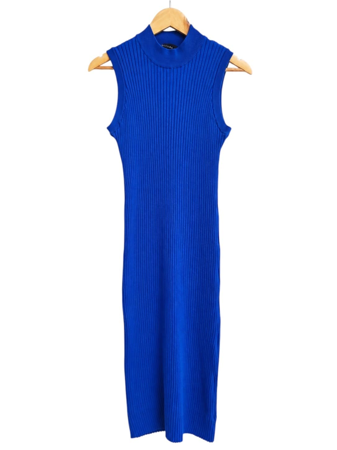 DECJUBA Cobalt Blue Ribbed Knit Sleeveless Mock Neck Midi Dress Size S — photo 2 of 6