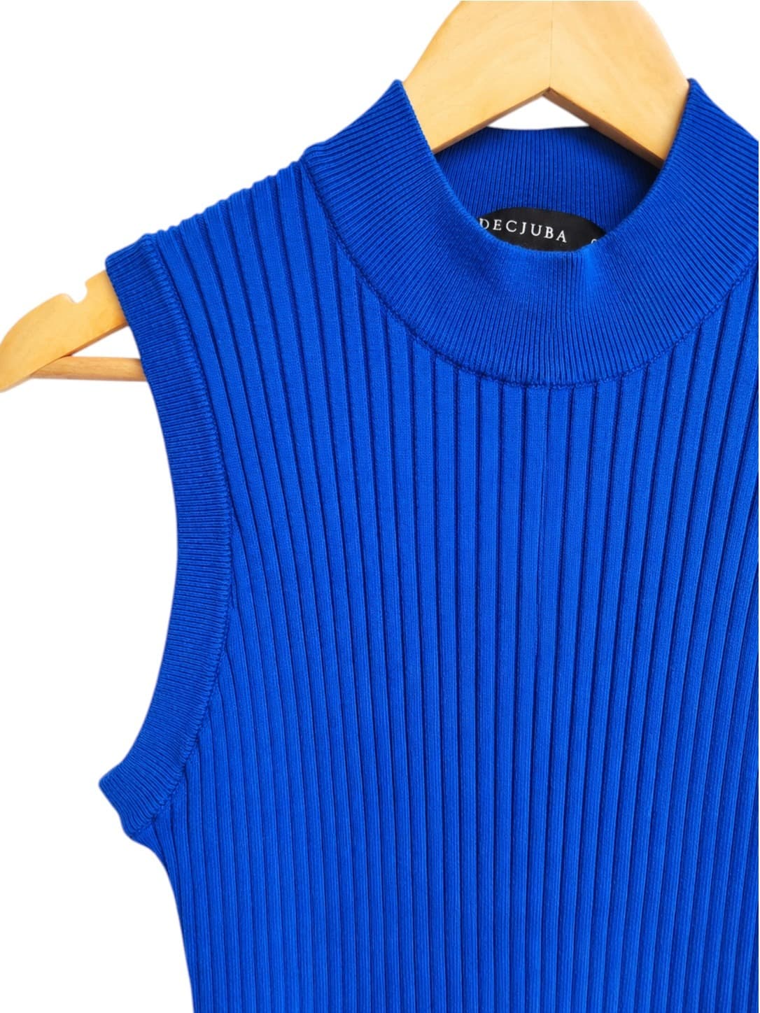 DECJUBA Cobalt Blue Ribbed Knit Sleeveless Mock Neck Midi Dress Size S — photo 1 of 6