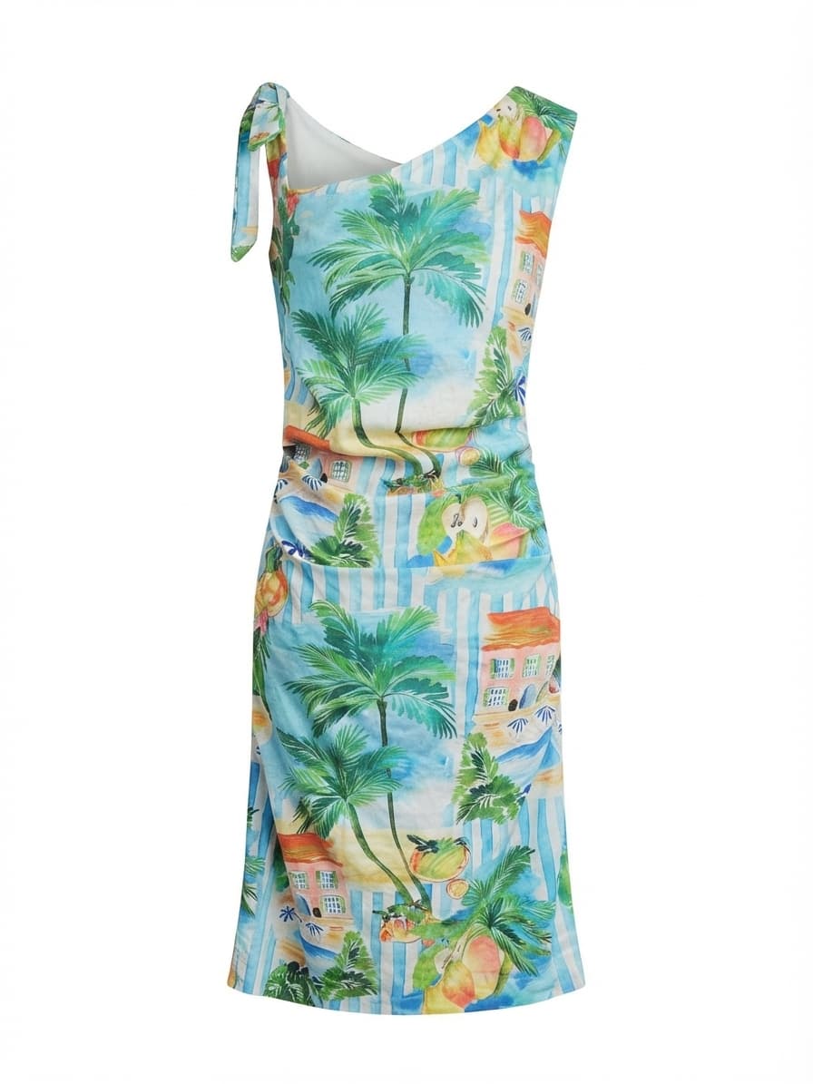DECJUBA Serafina Tropical Print Linen Blend One Shoulder Mini Dress Size 10 — photo 4 of 13
