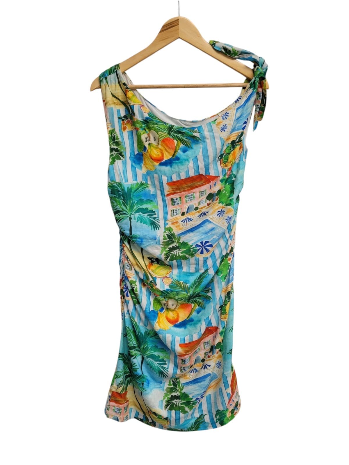 DECJUBA Serafina Tropical Print Linen Blend One Shoulder Mini Dress Size 10 — photo 5 of 13