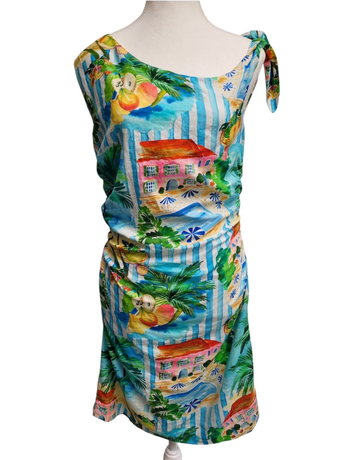 DECJUBA Serafina Tropical Print Linen Blend One Shoulder Mini Dress Size 10 — photo 3 of 13