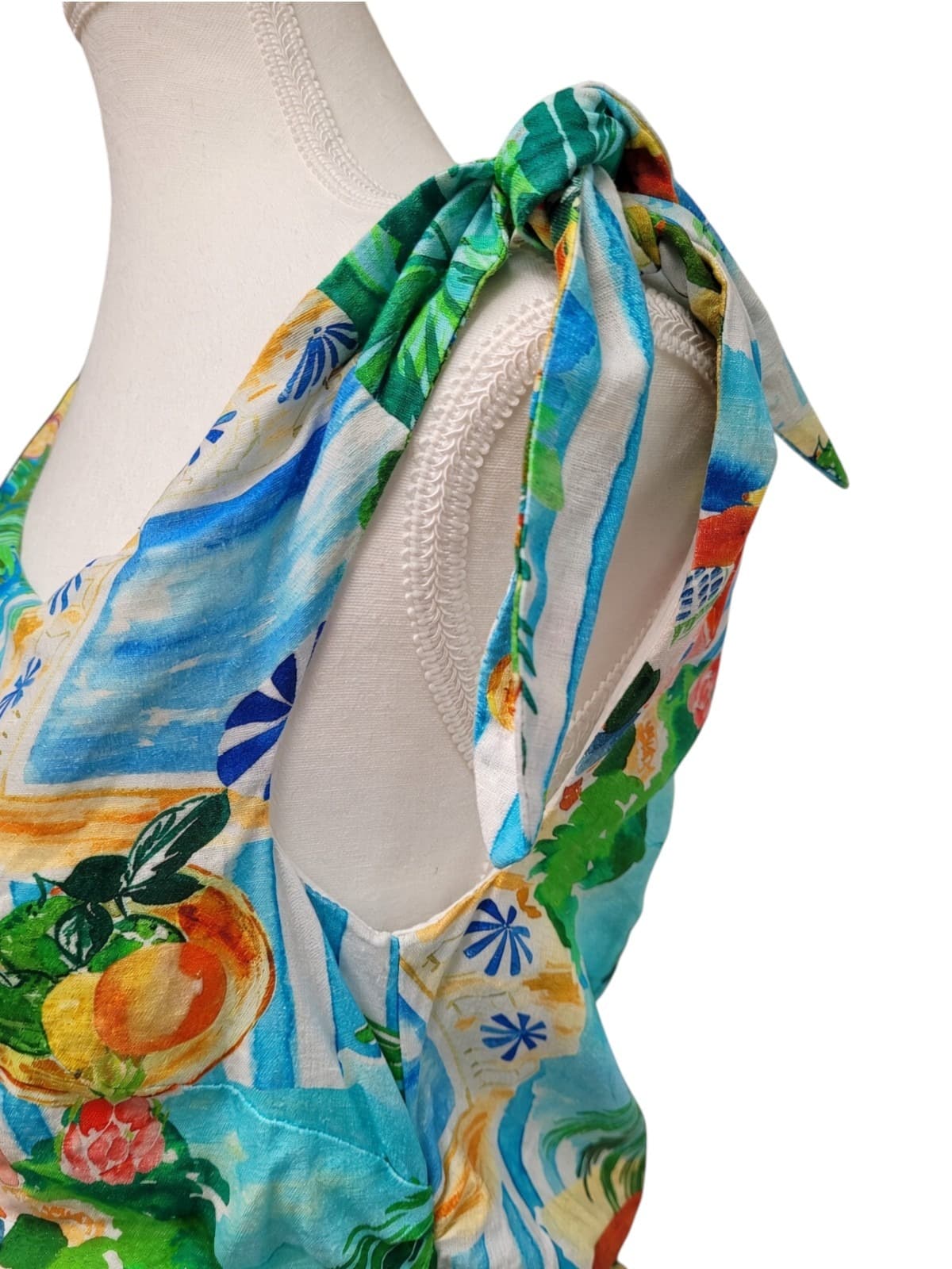 DECJUBA Serafina Tropical Print Linen Blend One Shoulder Mini Dress Size 10 — photo 6 of 13