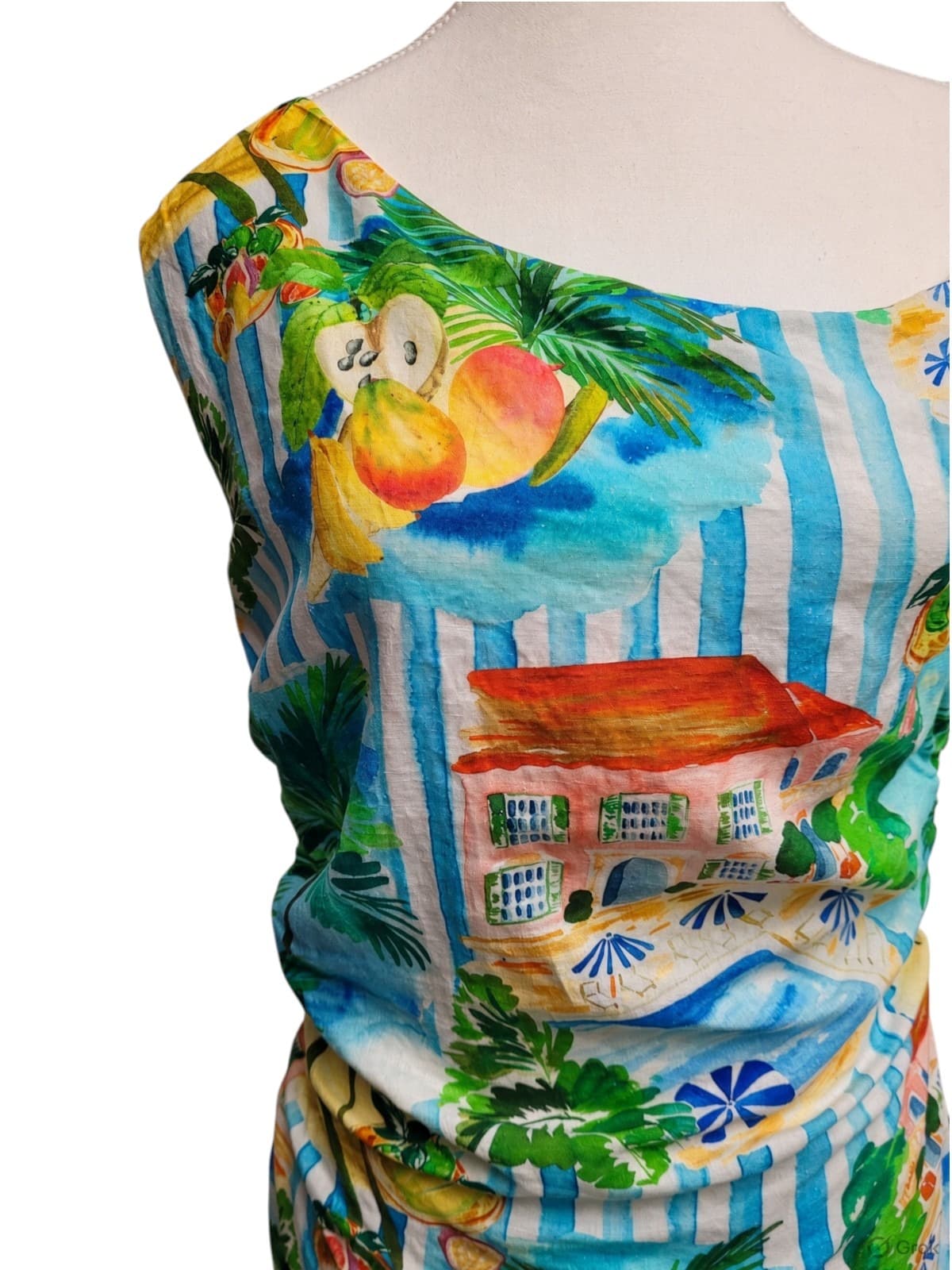 DECJUBA Serafina Tropical Print Linen Blend One Shoulder Mini Dress Size 10 — photo 10 of 13