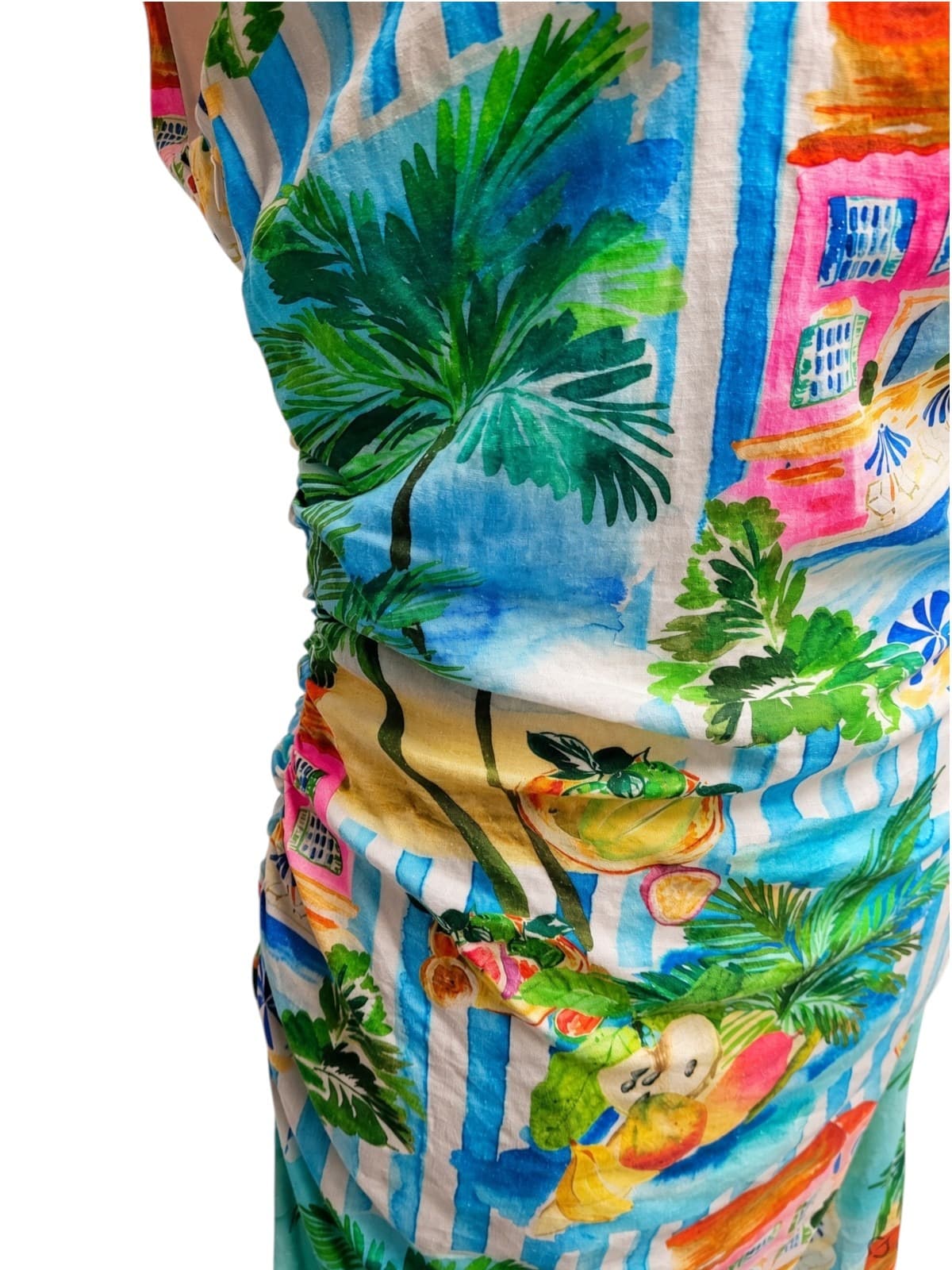 DECJUBA Serafina Tropical Print Linen Blend One Shoulder Mini Dress Size 10 — photo 11 of 13