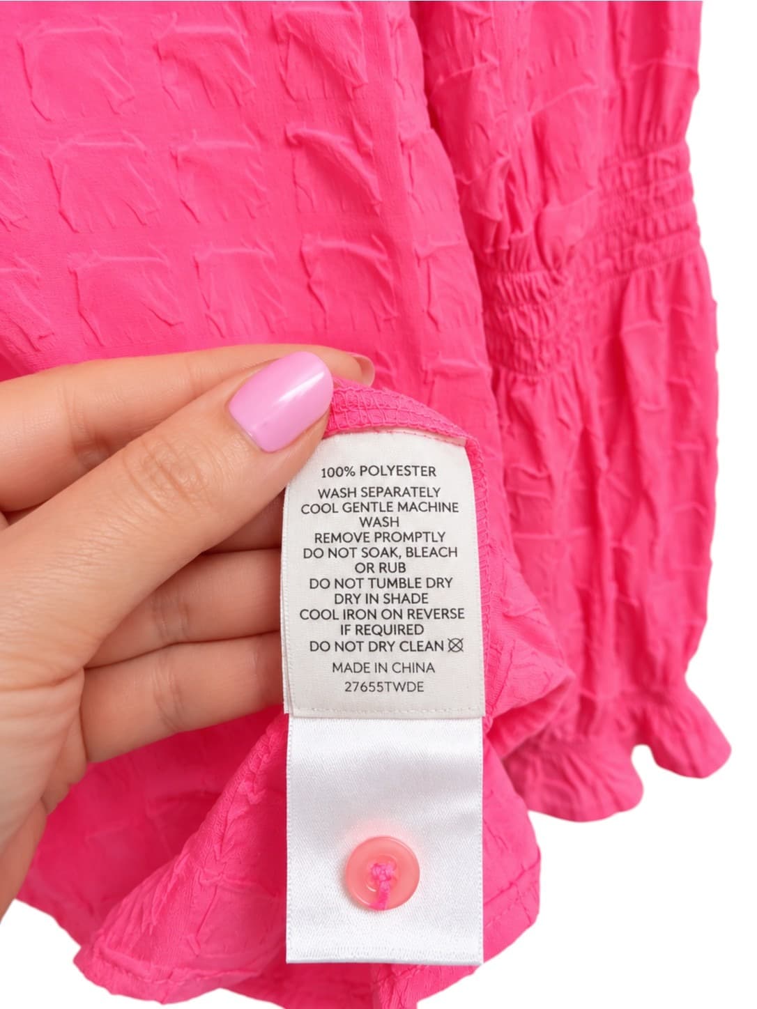 DECJUBA Womens Blouse Size 8 Hot Pink Textured Long Sleeve Shirred Boho Top — photo 6 of 6
