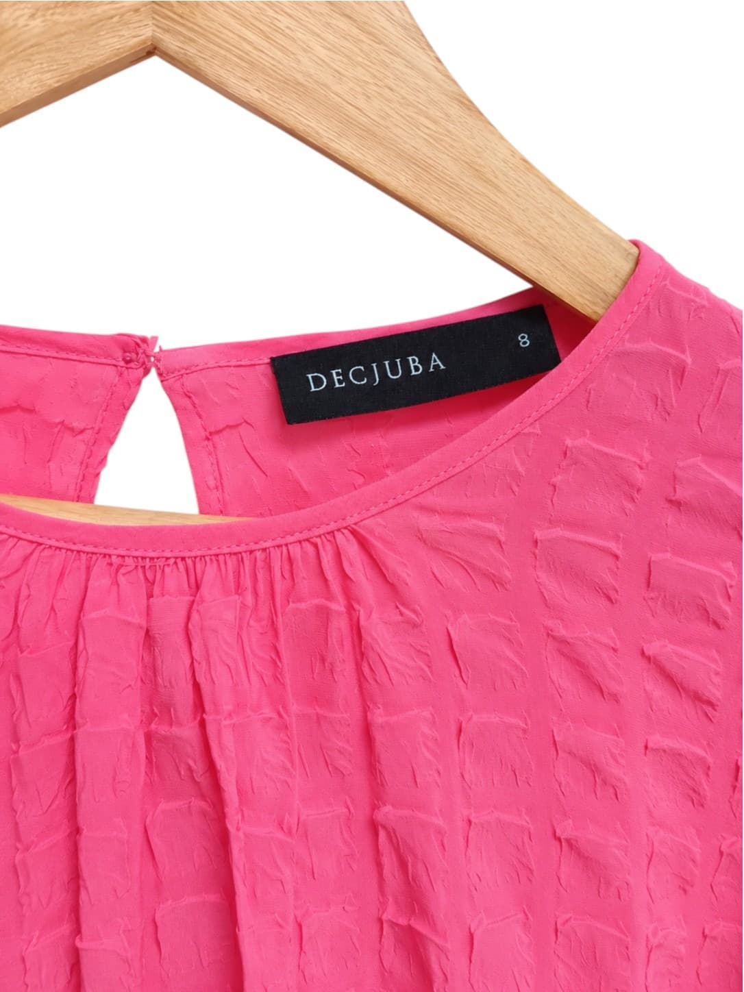 DECJUBA Womens Blouse Size 8 Hot Pink Textured Long Sleeve Shirred Boho Top — photo 2 of 6