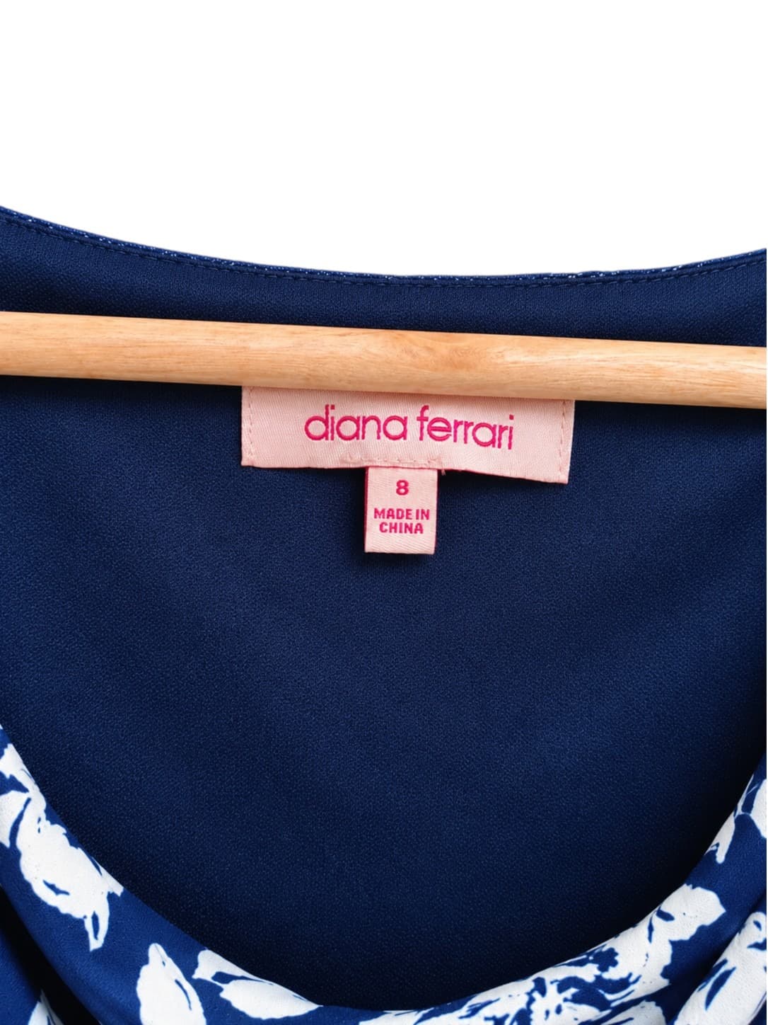 Diana Ferrari Womens Dress Size 8 Navy White Floral Cowl Neck Sleeveless Midi — photo 5 of 7