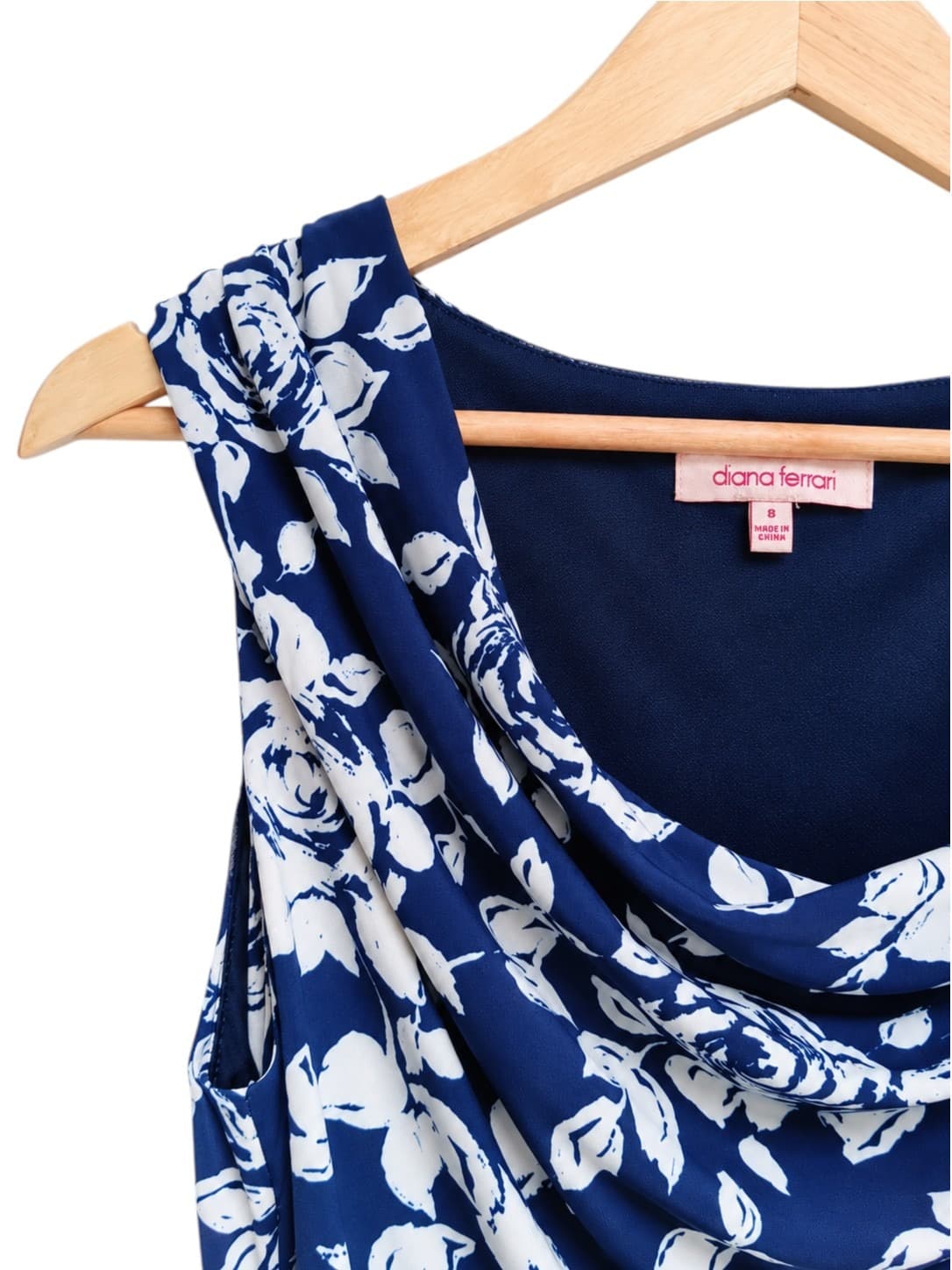 Diana Ferrari Womens Dress Size 8 Navy White Floral Cowl Neck Sleeveless Midi — photo 1 of 7