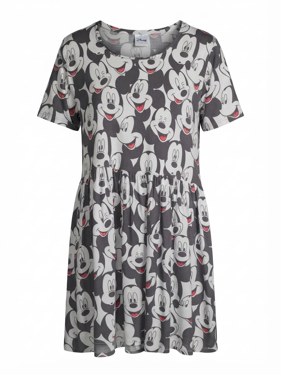 DISNEY Mickey Mouse All Over Print Grey Smock Dress Oversized approx 12 — photo 2 of 6