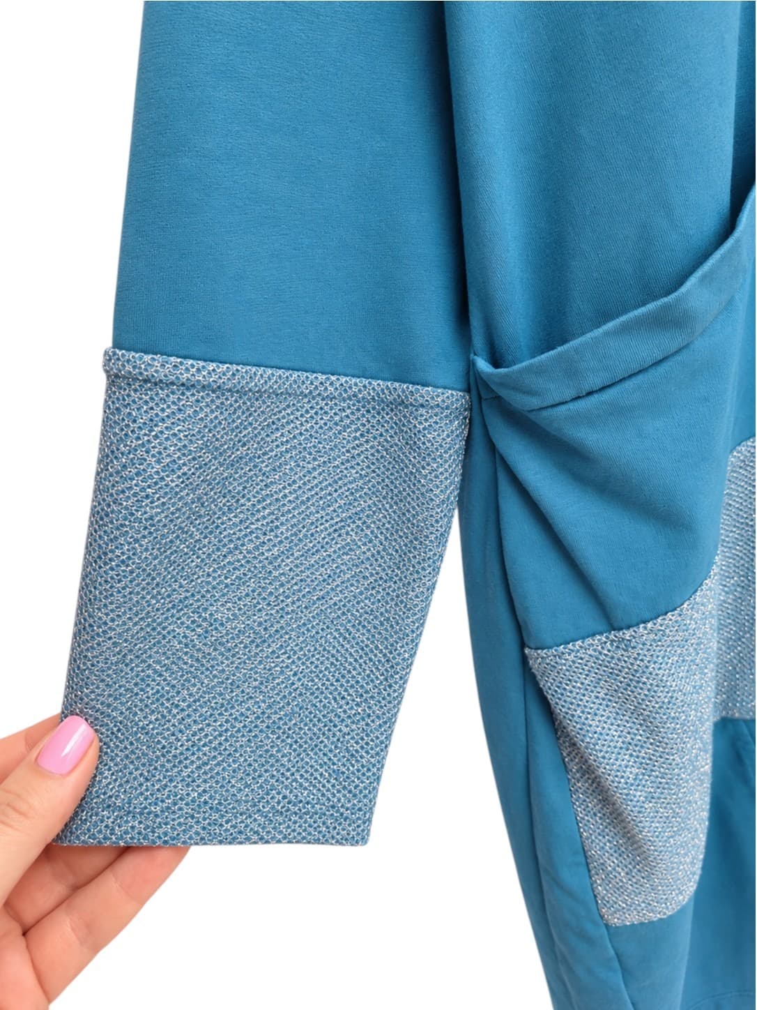 Donna Donna Italy Blue Oversized Knit Tunic Hoodie Lagenlook Sparkle Pockets — photo 3 of 6