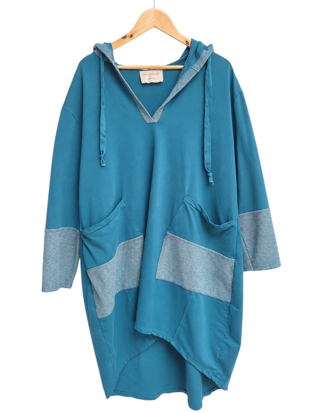 Donna Donna Italy Blue Oversized Knit Tunic Hoodie Lagenlook Sparkle Pockets — photo 1 of 6