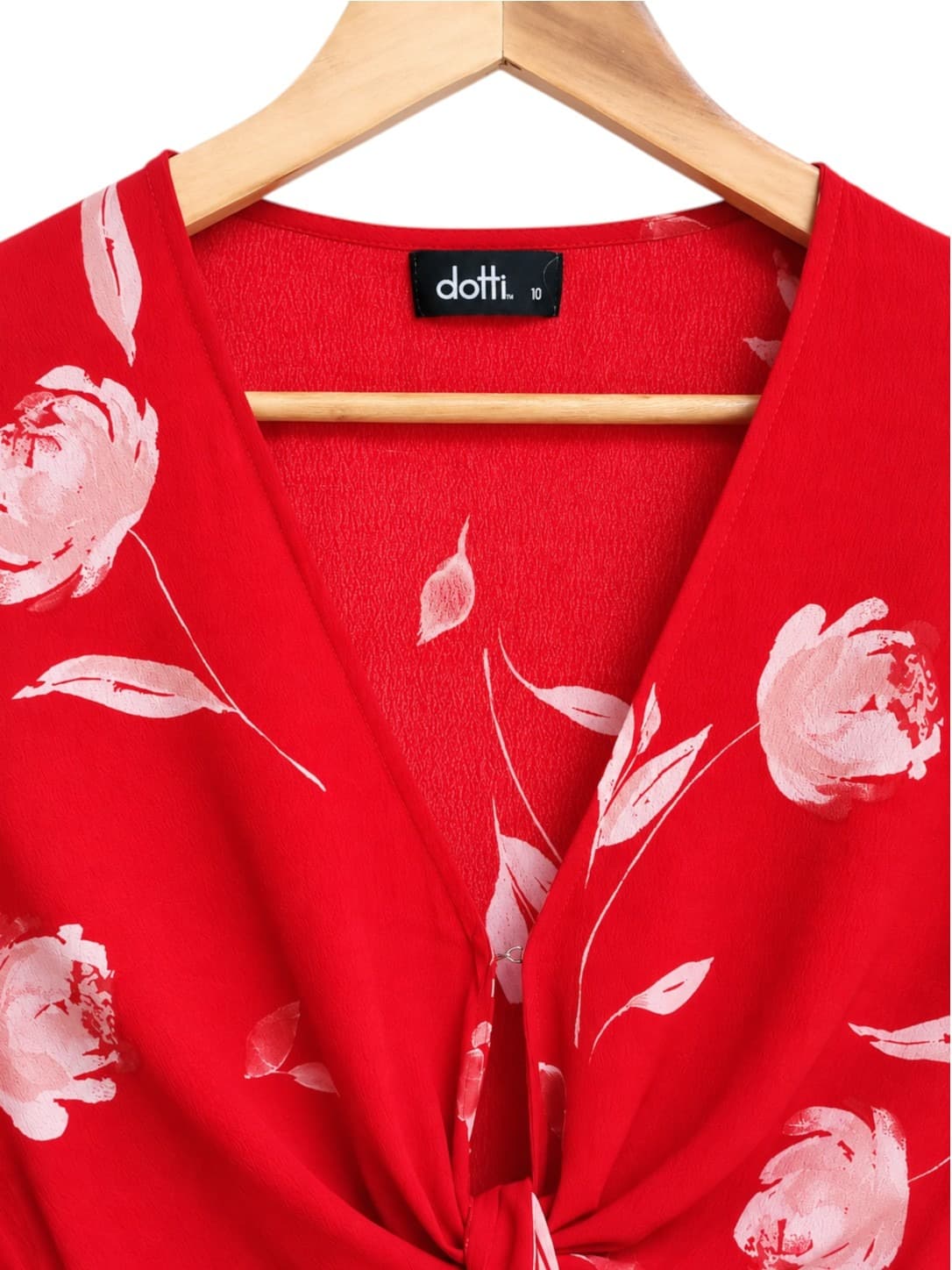 DOTTI Red Pink Floral Tie Front Kimono Sleeve Blouse Top Size 10 — photo 3 of 6
