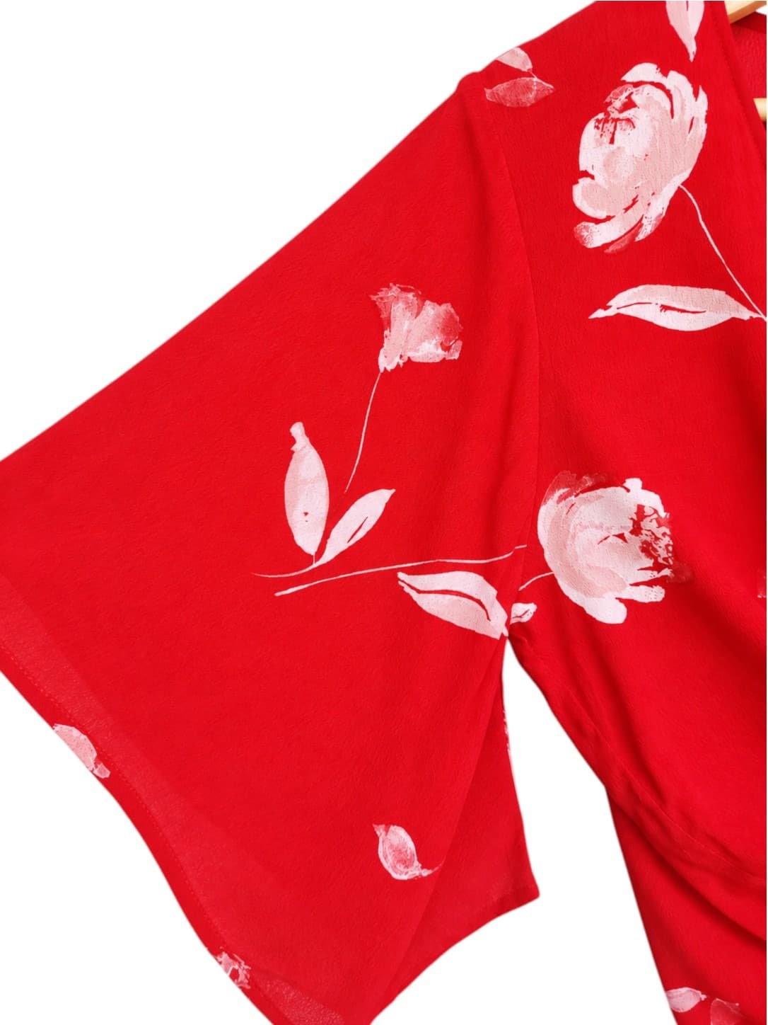 DOTTI Red Pink Floral Tie Front Kimono Sleeve Blouse Top Size 10 — photo 4 of 6