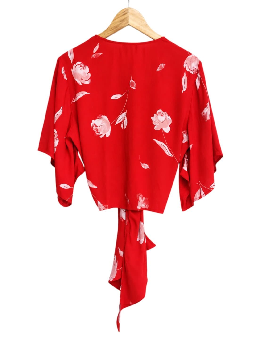 DOTTI Red Pink Floral Tie Front Kimono Sleeve Blouse Top Size 10 — photo 6 of 6