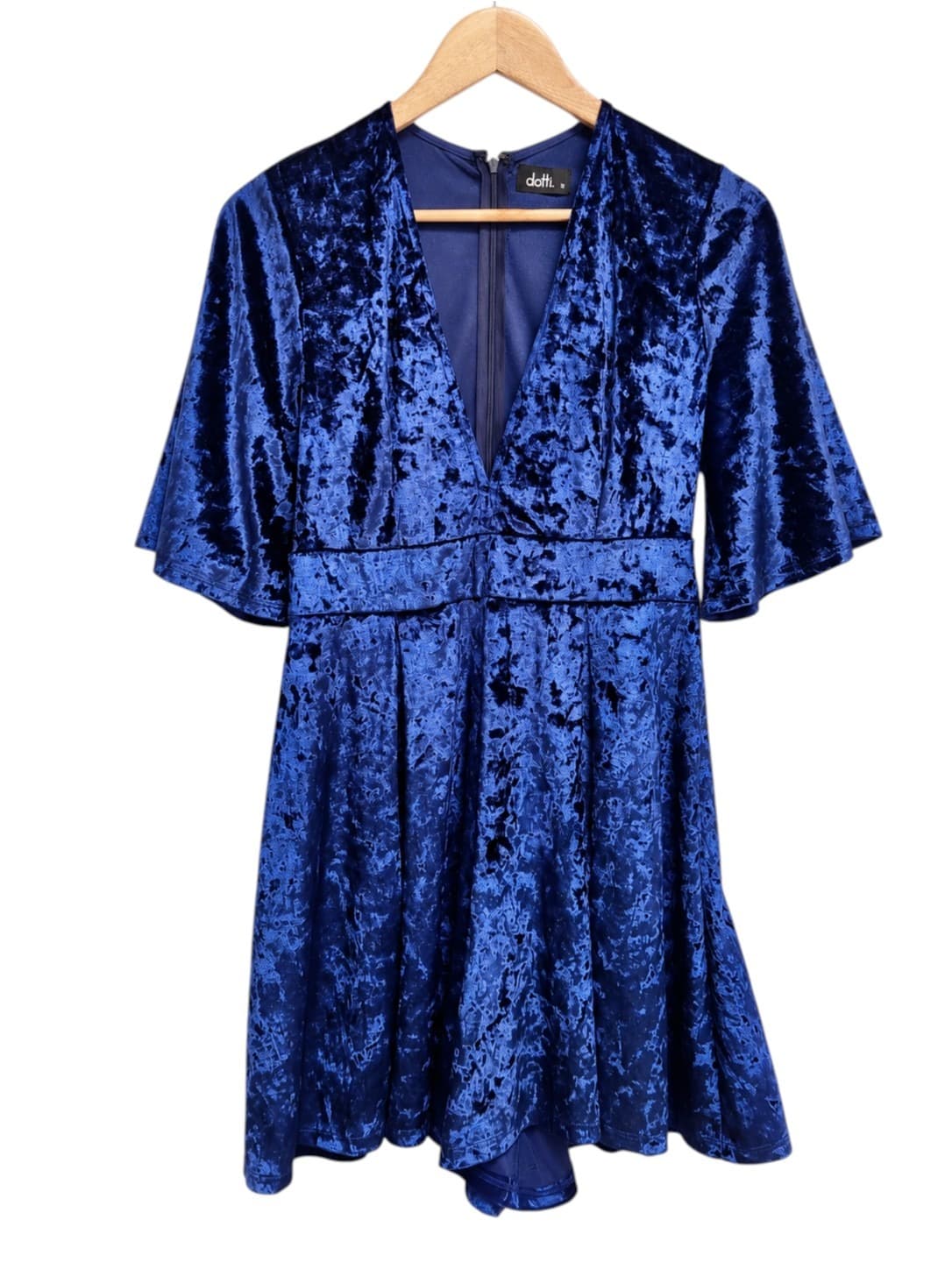 DOTTI Navy Blue Crushed Velvet Flutter Sleeve Playsuit Size 10 — photo 2 of 6