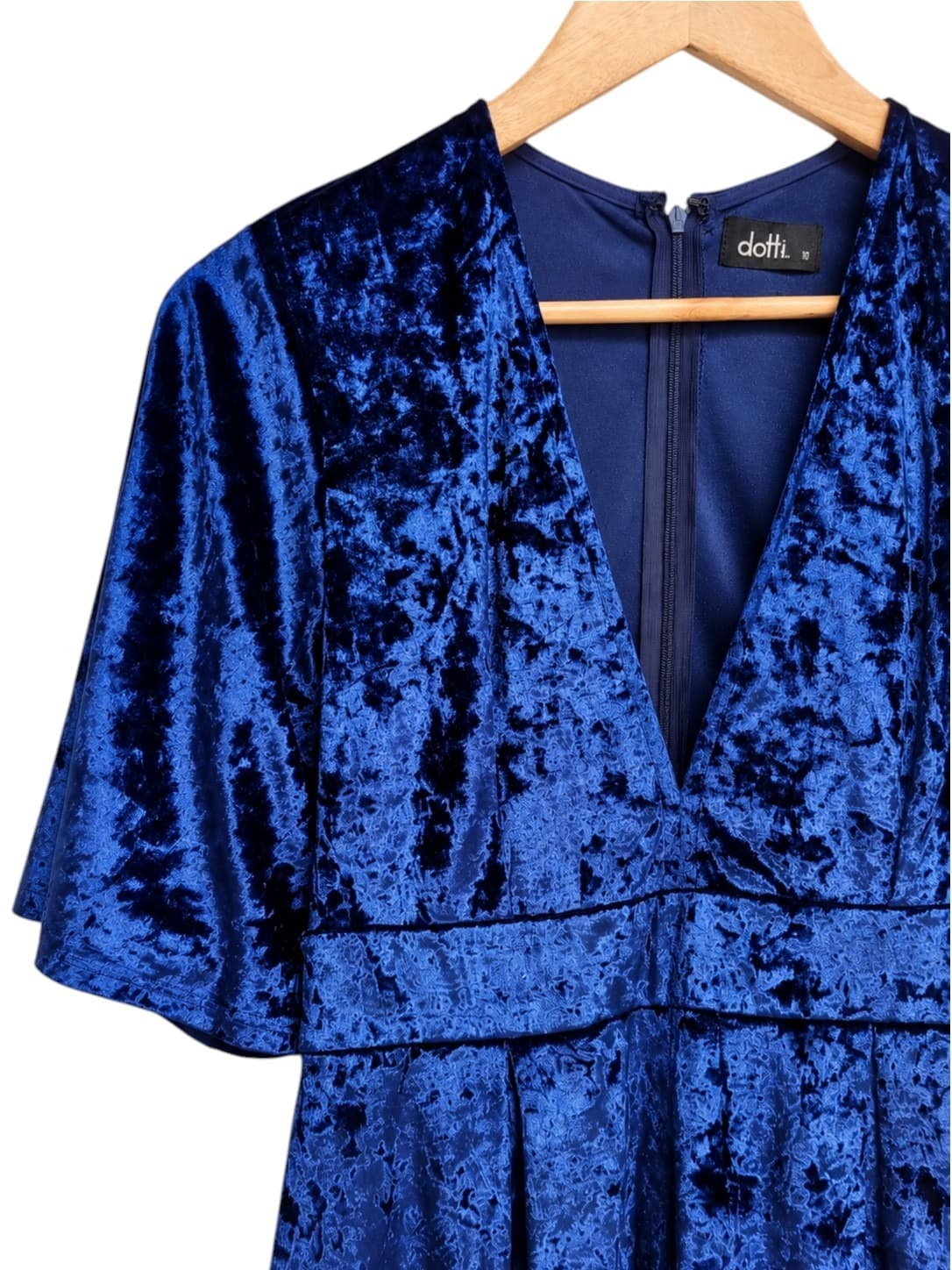 DOTTI Navy Blue Crushed Velvet Flutter Sleeve Playsuit Size 10 — photo 1 of 6