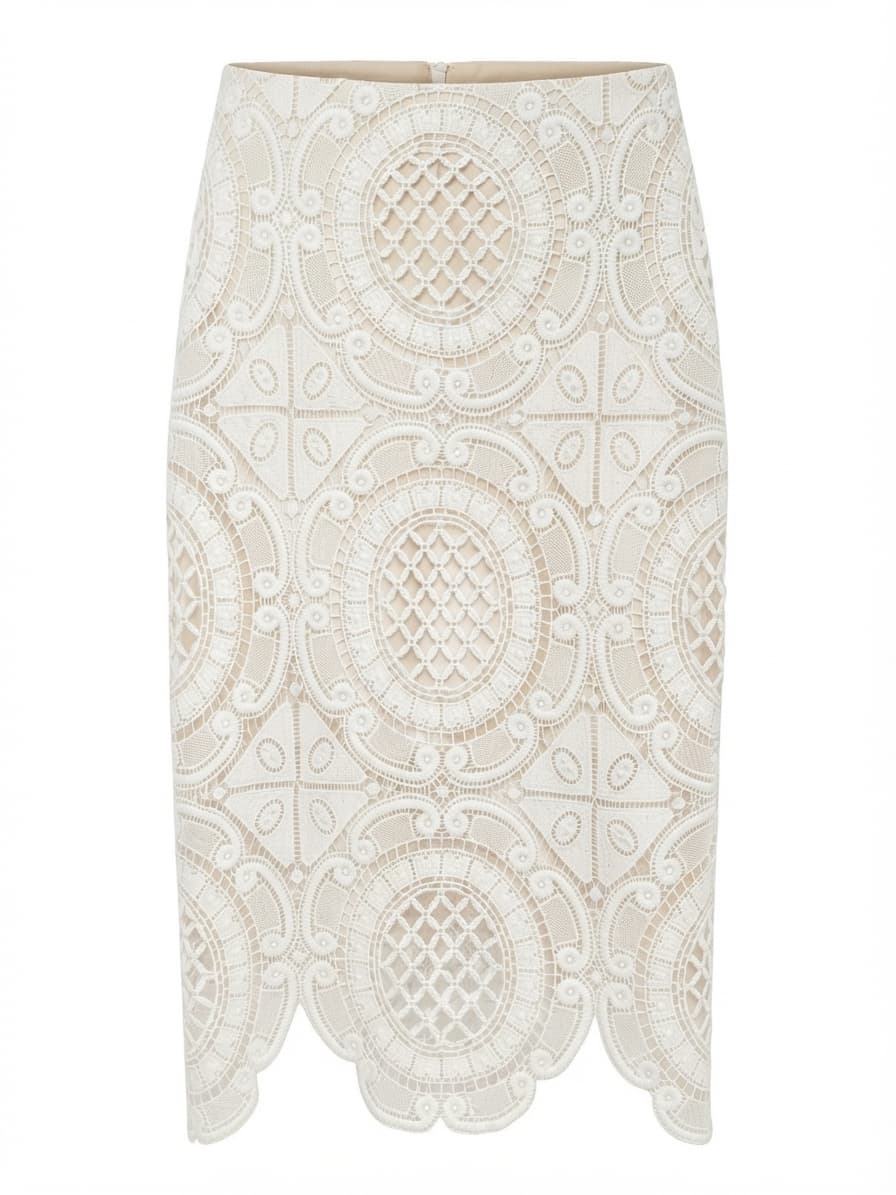 DOTTI White Crochet Lace Pencil Midi Skirt Lined Size 8 — photo 1 of 5