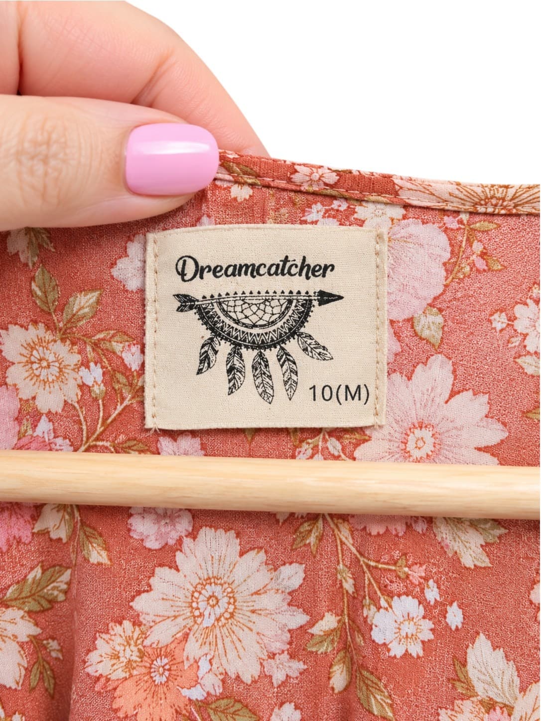 Dreamcatcher Womens Midi Dress Size 10 Rust Floral Boho Balloon Sleeve Rayon — photo 5 of 7