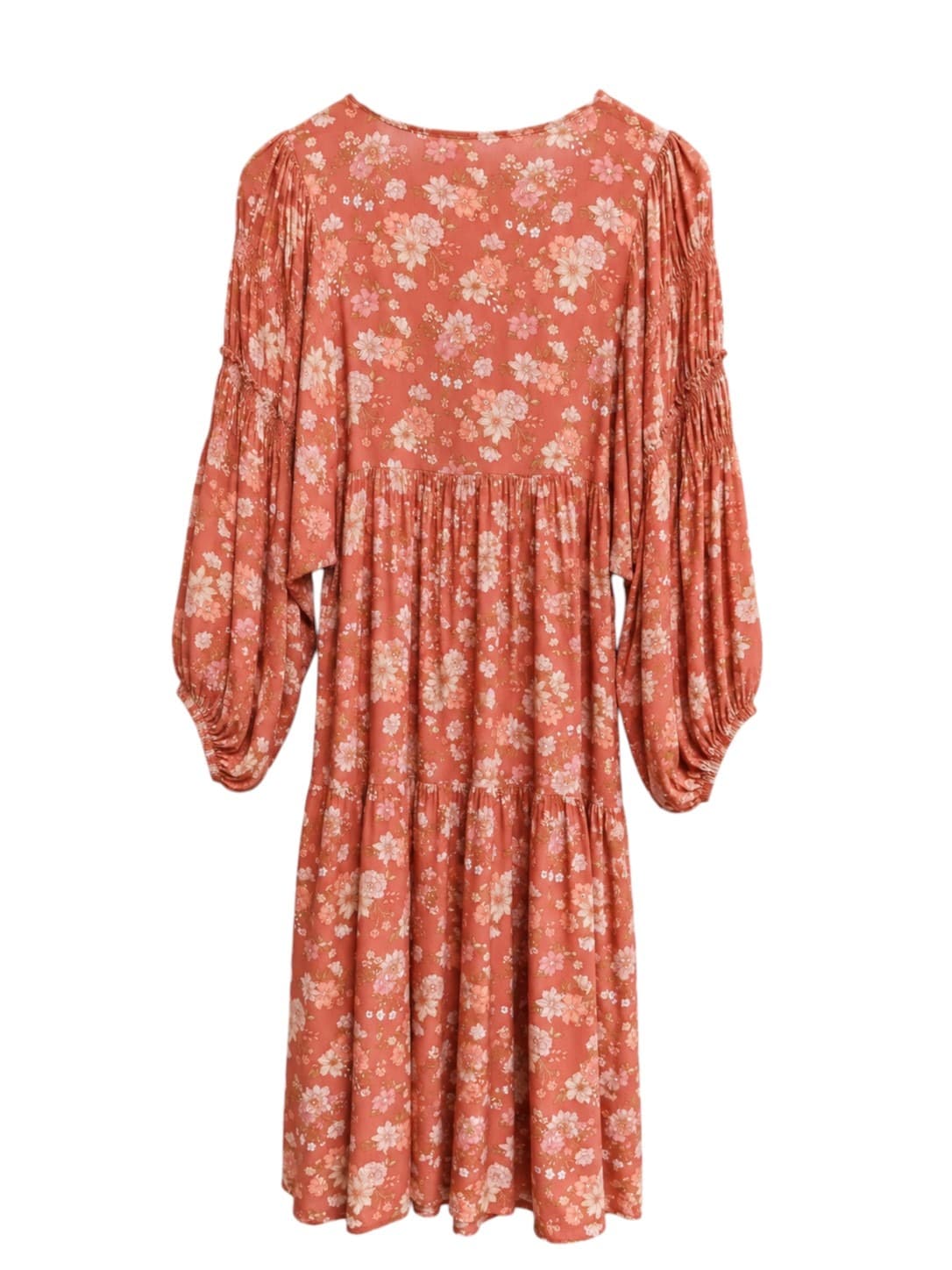 Dreamcatcher Womens Midi Dress Size 10 Rust Floral Boho Balloon Sleeve Rayon — photo 4 of 7