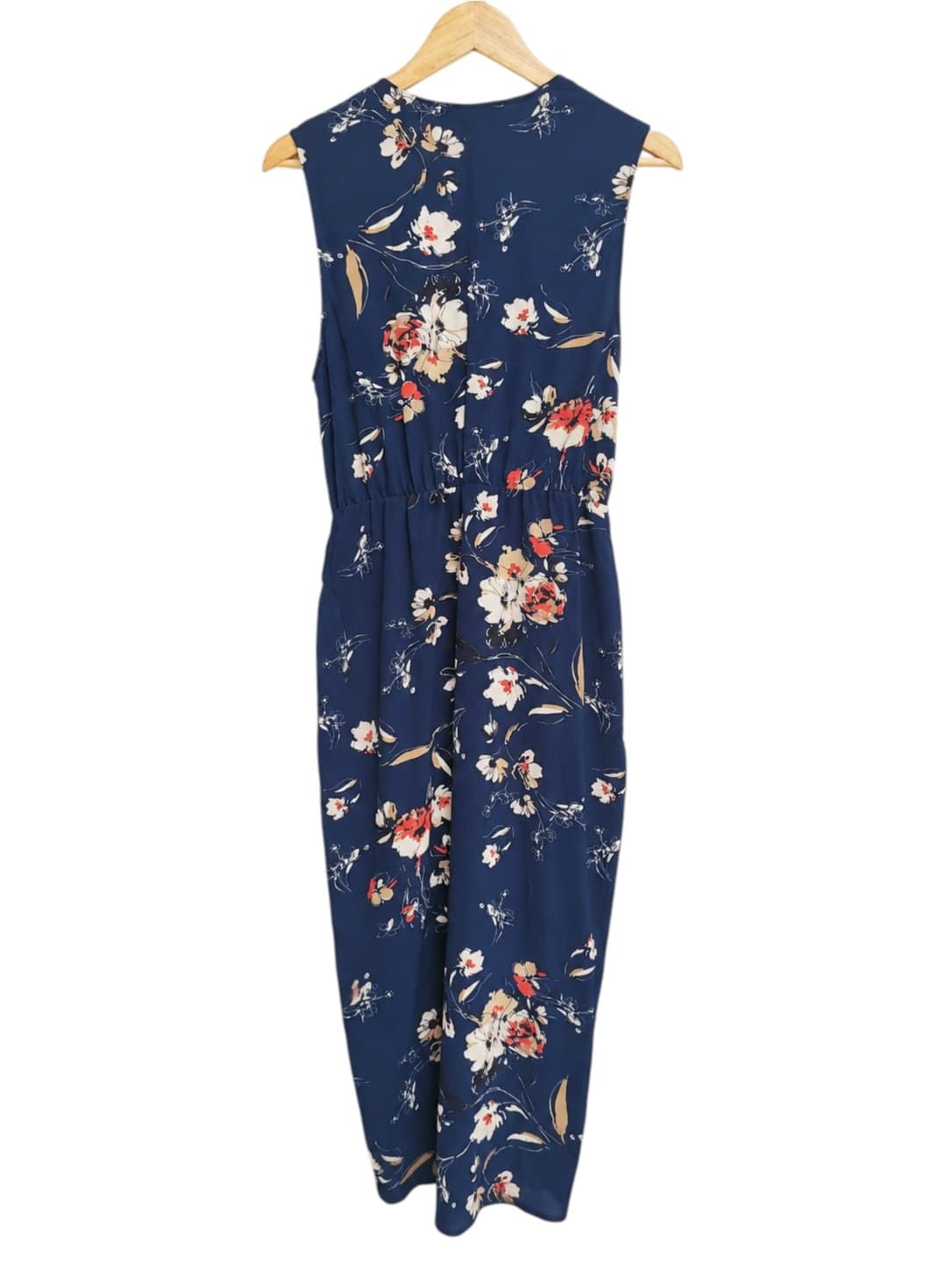 Ebby and I Womens Floral Wrap Midi Dress Size L Navy Sleeveless Draped Neck — photo 3 of 6