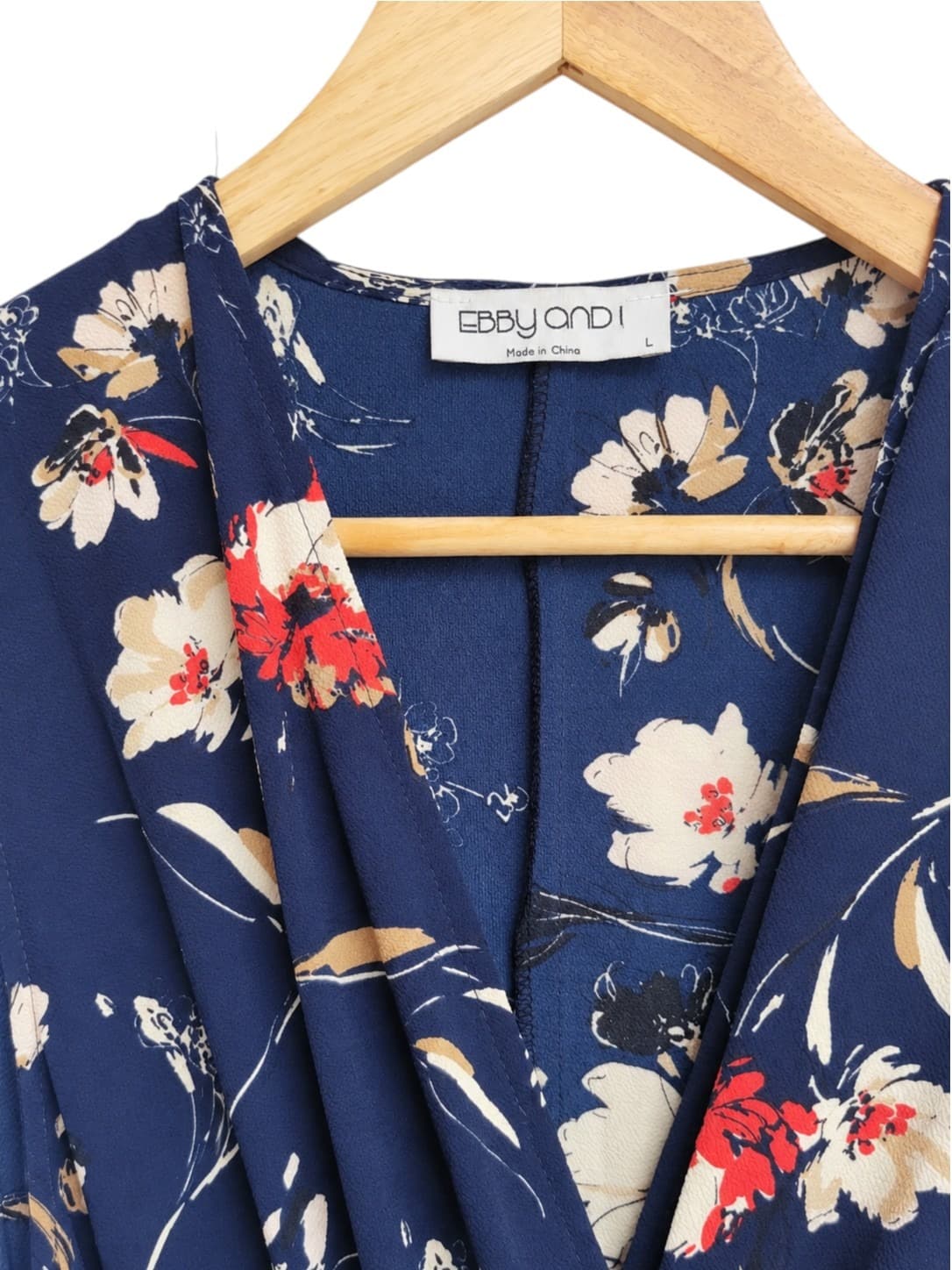 Ebby and I Womens Floral Wrap Midi Dress Size L Navy Sleeveless Draped Neck — photo 4 of 6