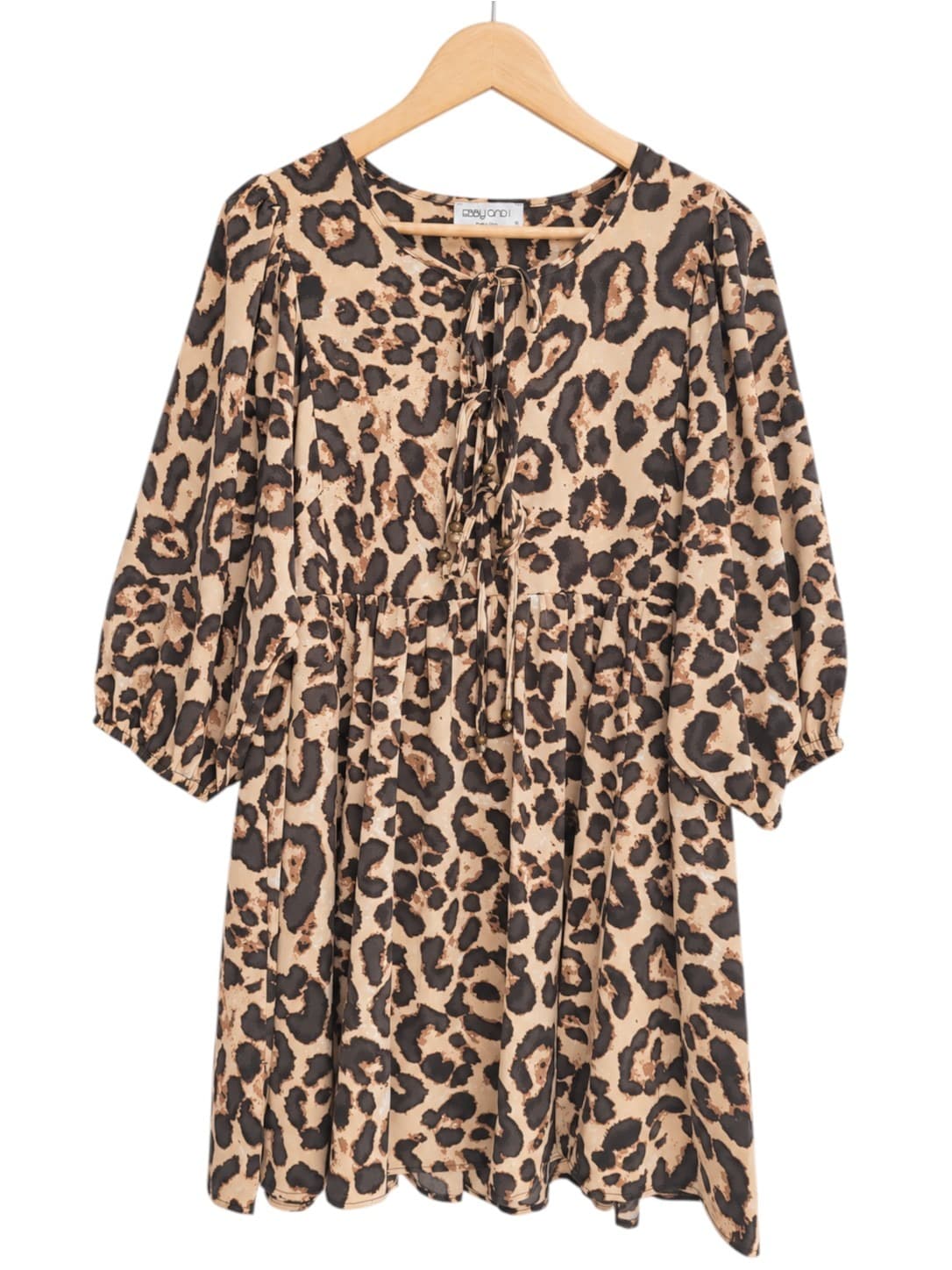 EBBY ANDI Leopard Print Tie Front Babydoll Smock Dress Size 10 — photo 1 of 7