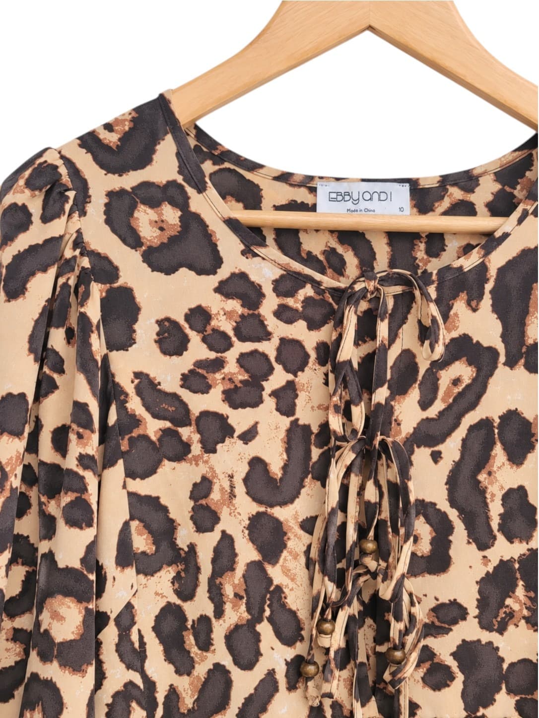 EBBY ANDI Leopard Print Tie Front Babydoll Smock Dress Size 10 — photo 2 of 7