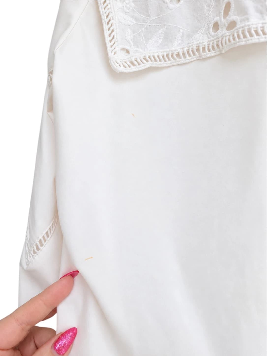 ELLE White Embroidered Sailor Collar Button Down Blouse Size 10 — photo 5 of 7