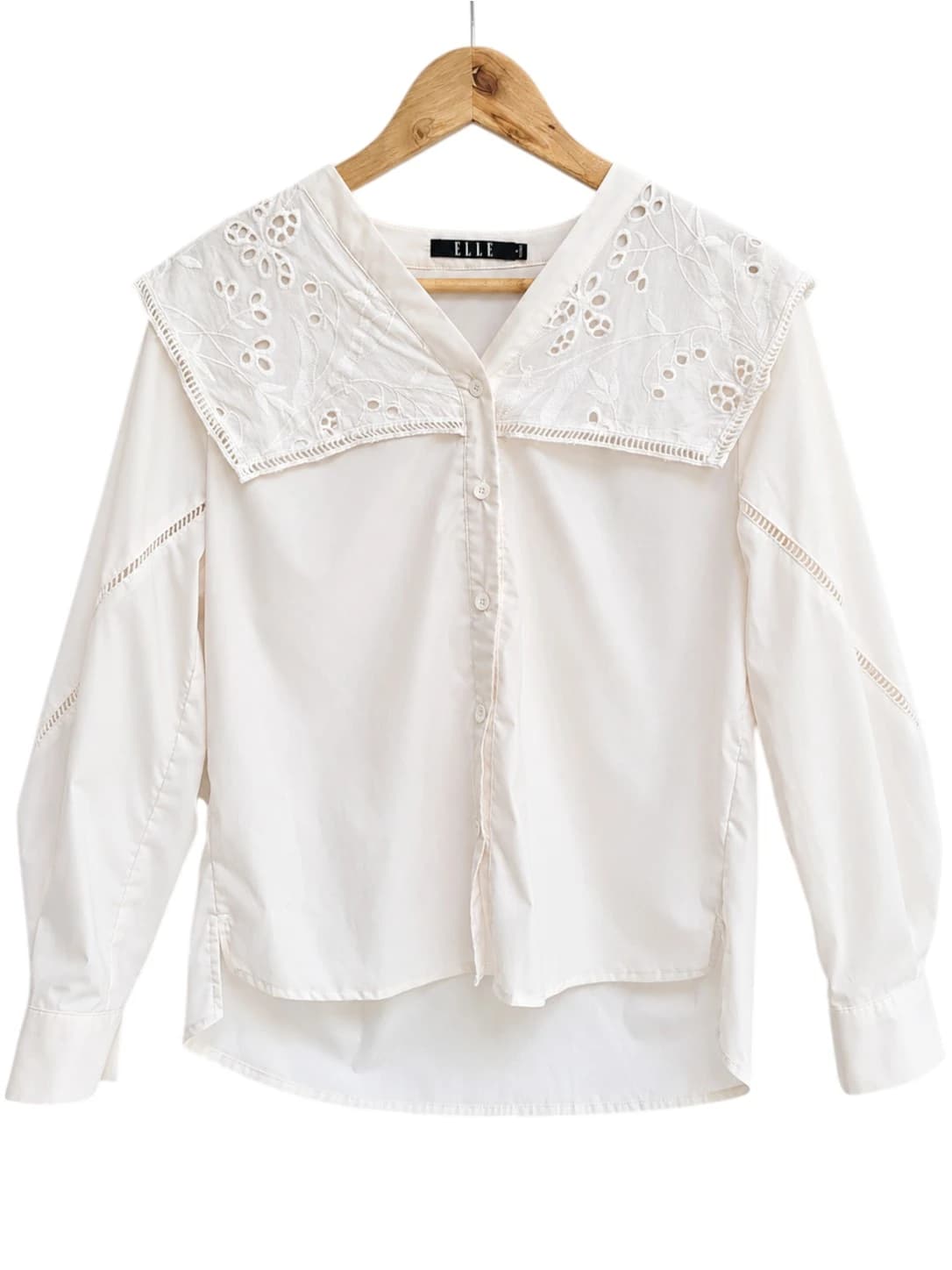 ELLE White Embroidered Sailor Collar Button Down Blouse Size 10 — photo 1 of 7