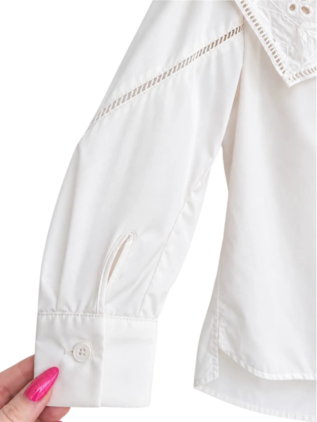 ELLE White Embroidered Sailor Collar Button Down Blouse Size 10 — photo 2 of 7