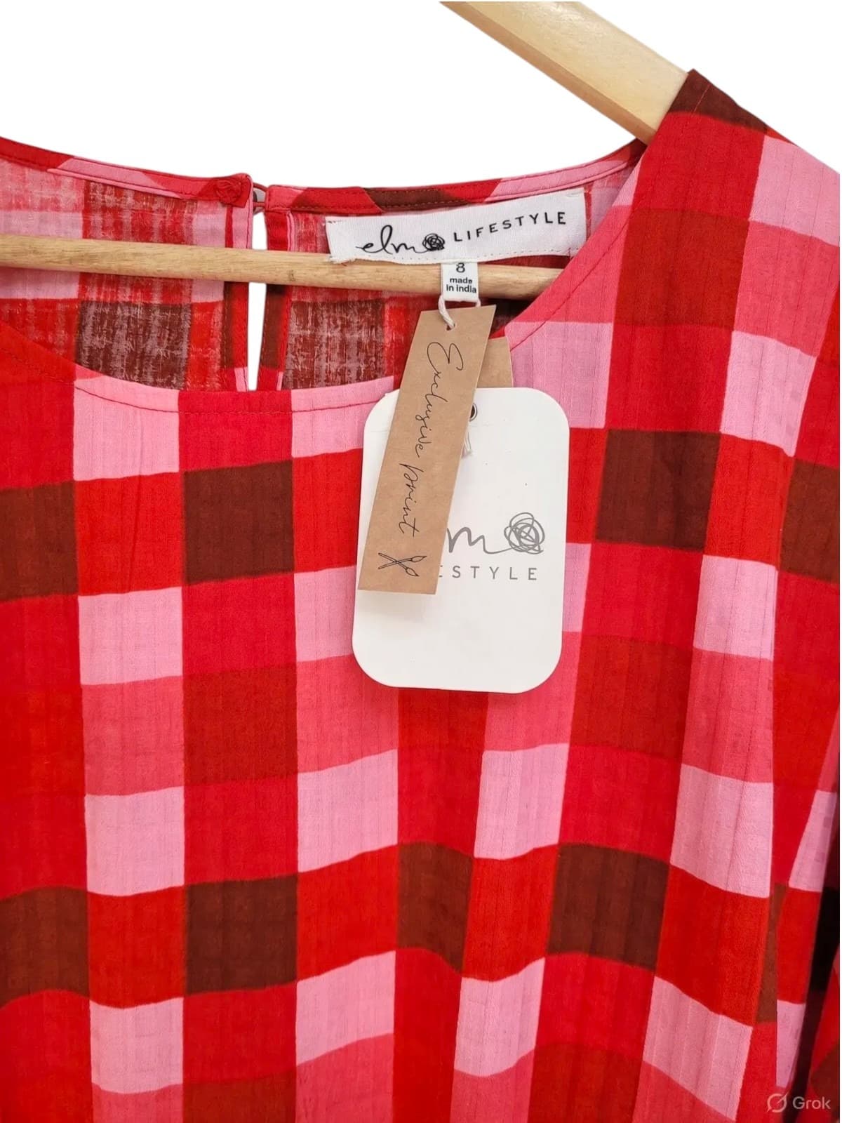 ELM LIFESTYLE Red Pink Gingham Oversized Cotton Smock Dress Size 8 BNWT — photo 2 of 7