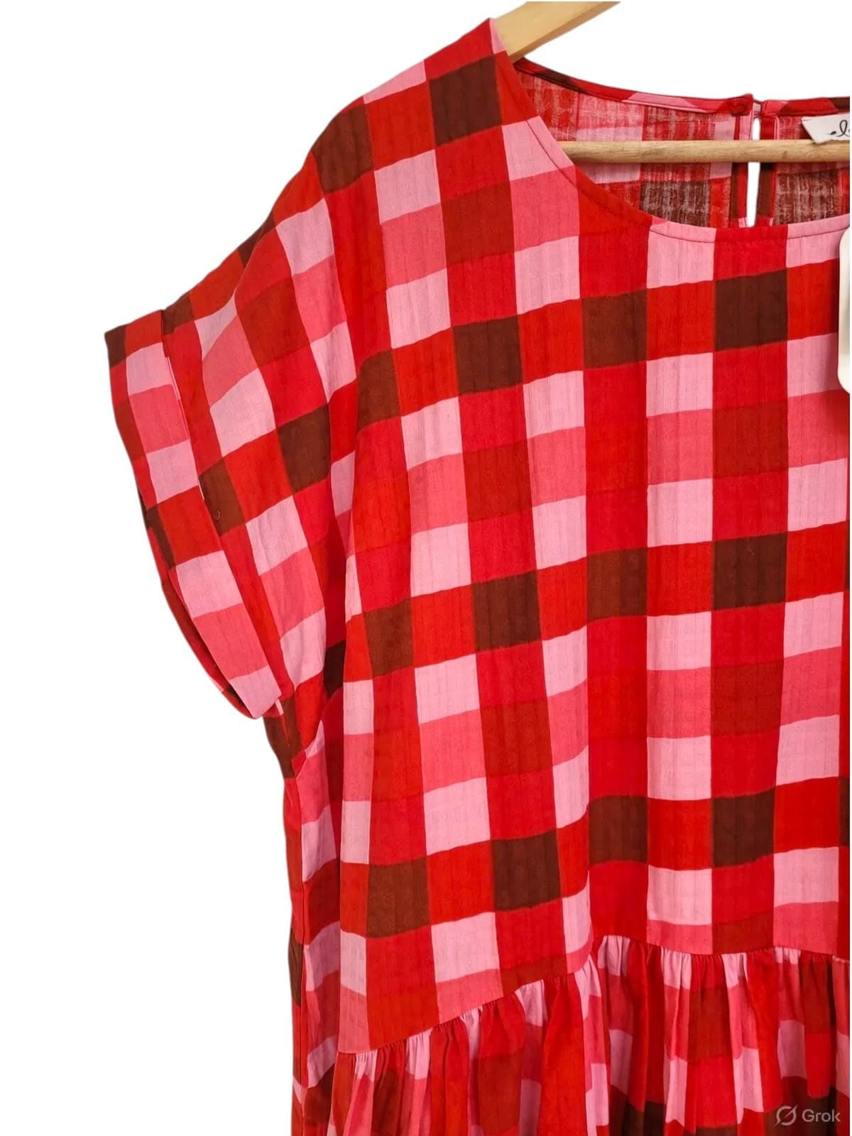 ELM LIFESTYLE Red Pink Gingham Oversized Cotton Smock Dress Size 8 BNWT — photo 1 of 7