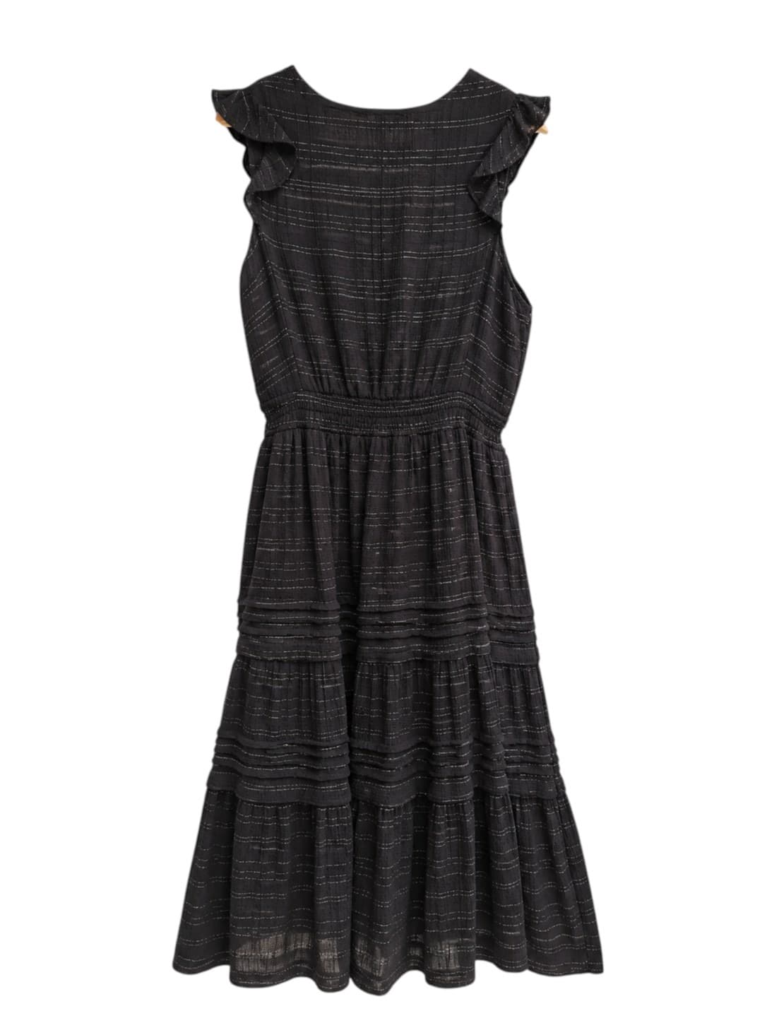 Elm Womens Maxi Dress Size 14 Black Silver Lurex Stripe Tiered Ruffle Cotton — photo 5 of 7