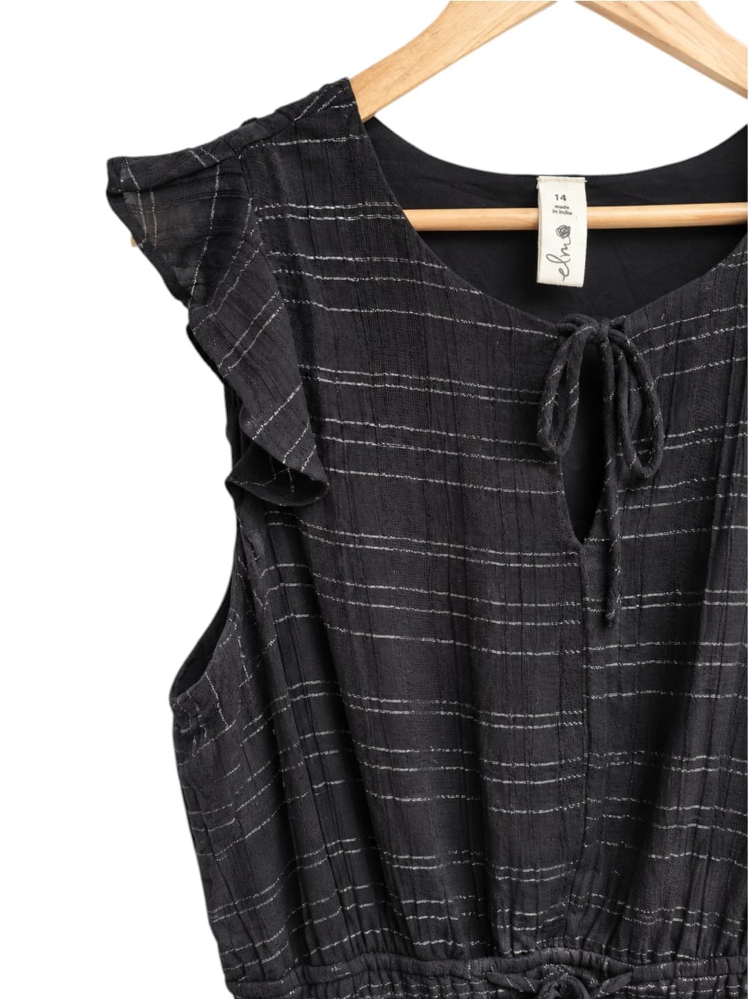 Elm Womens Maxi Dress Size 14 Black Silver Lurex Stripe Tiered Ruffle Cotton — photo 1 of 7