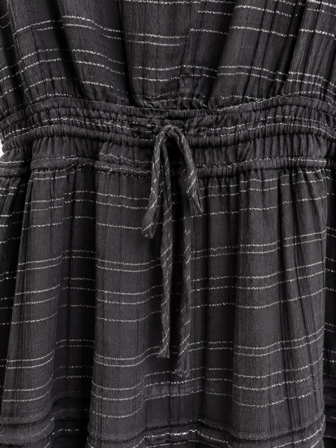 Elm Womens Maxi Dress Size 14 Black Silver Lurex Stripe Tiered Ruffle Cotton — photo 3 of 7
