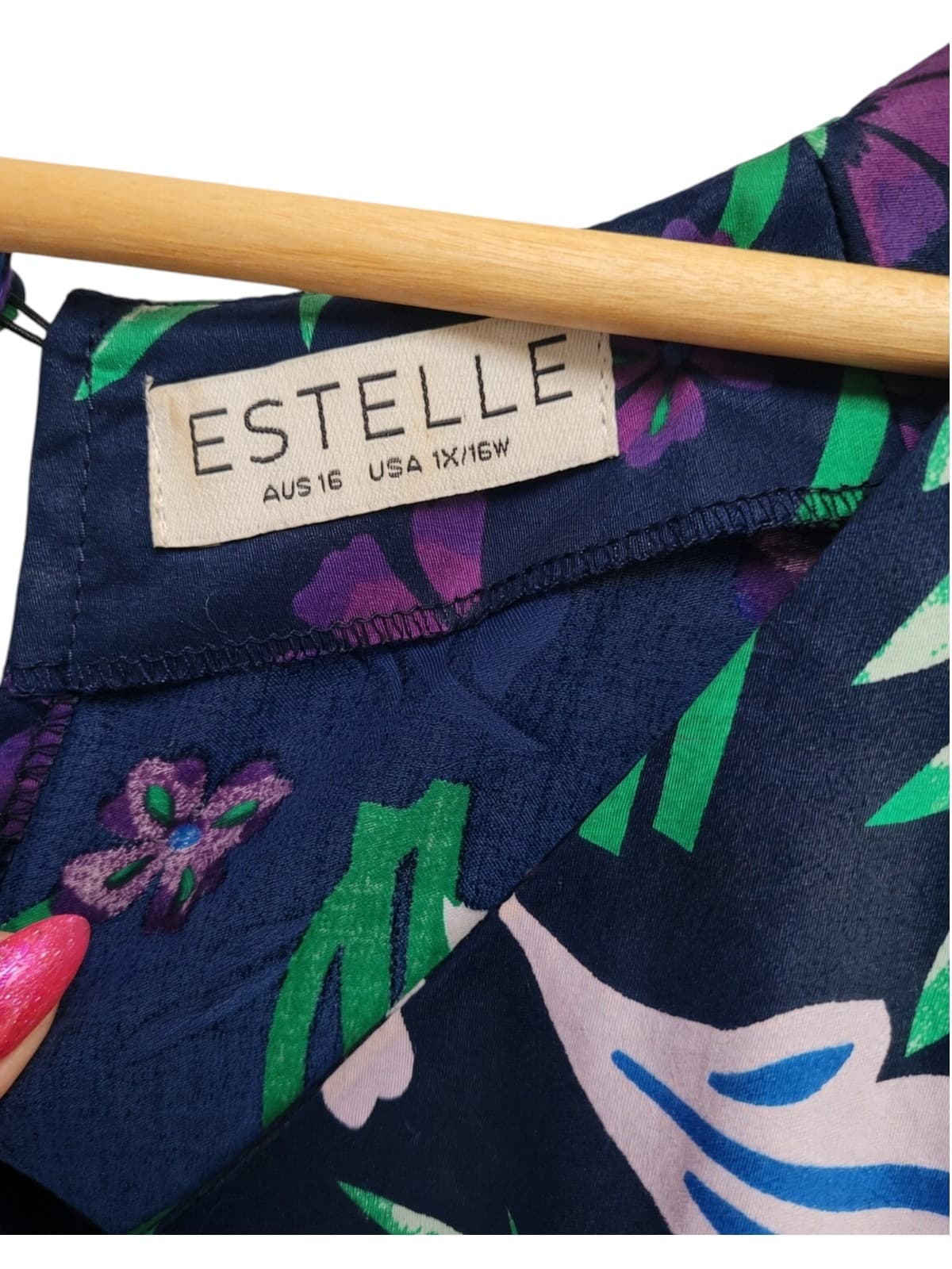 ESTELLE Navy Floral Puff Sleeve V-Neck Midi Dress Size 16 — photo 7 of 9