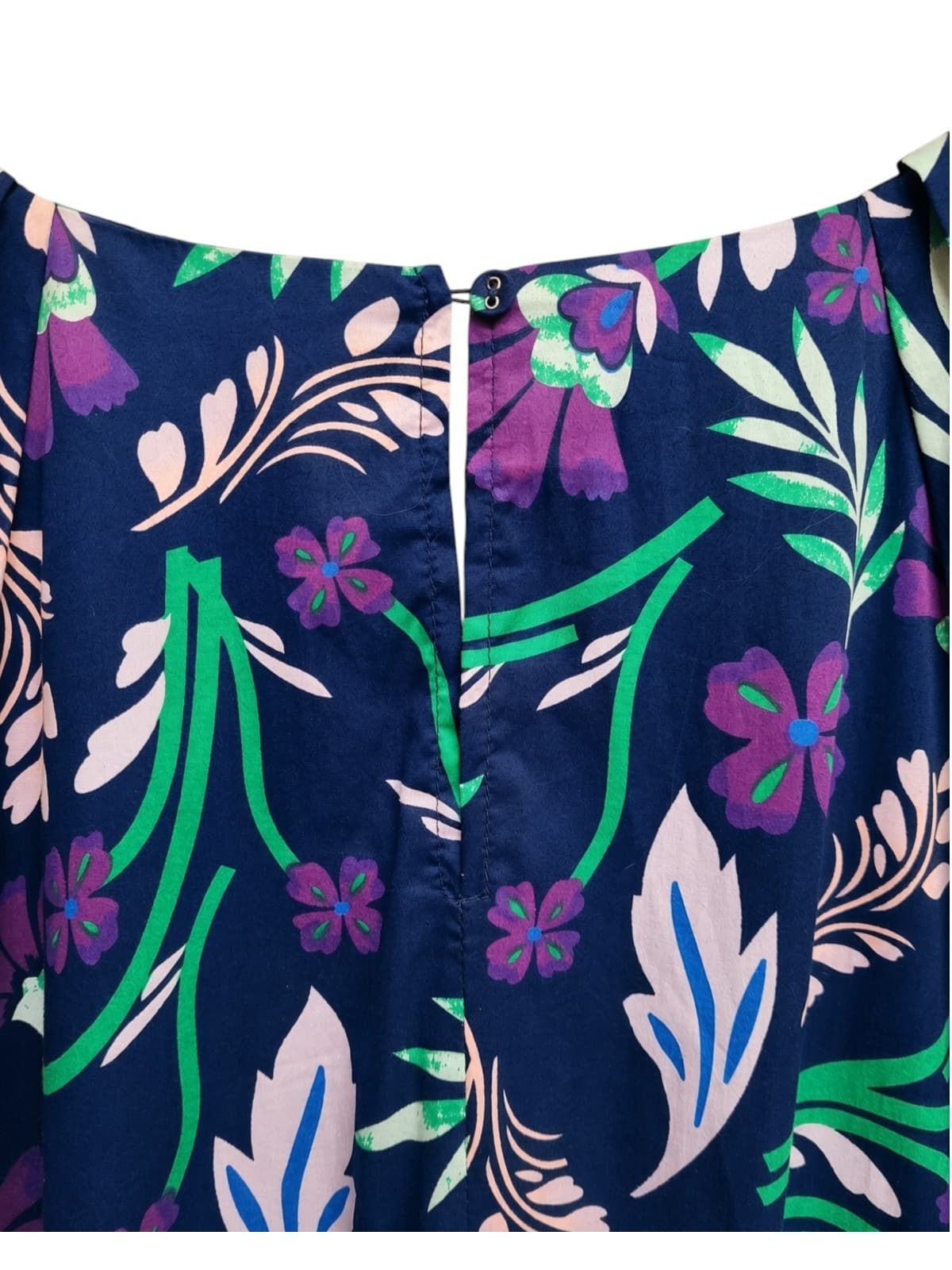 ESTELLE Navy Floral Puff Sleeve V-Neck Midi Dress Size 16 — photo 6 of 9