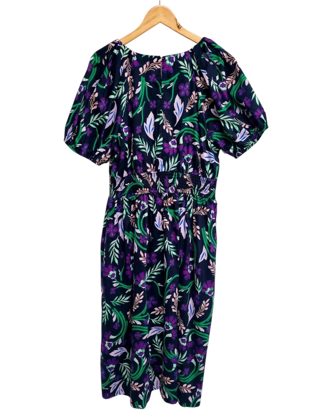 ESTELLE Navy Floral Puff Sleeve V-Neck Midi Dress Size 16 — photo 3 of 9
