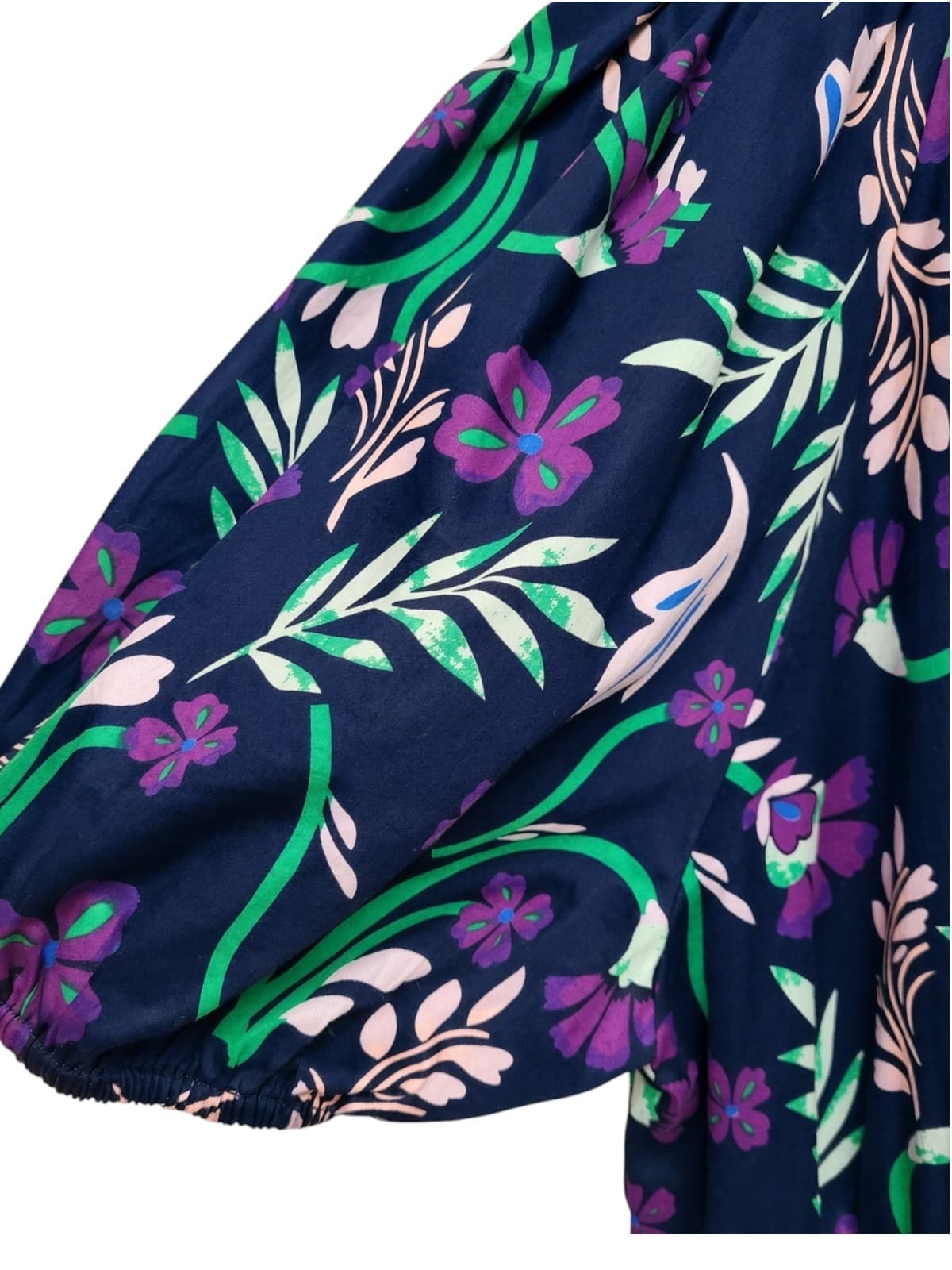 ESTELLE Navy Floral Puff Sleeve V-Neck Midi Dress Size 16 — photo 4 of 9
