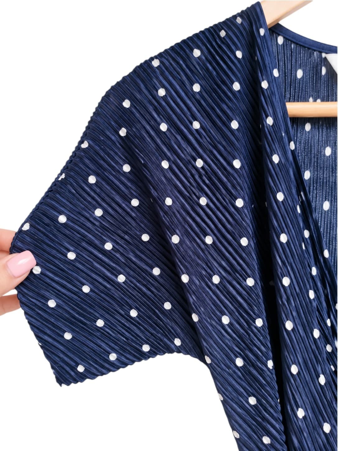 Estelle Womens Wrap Midi Dress Size 10 Navy White Polka Dot Pleated Belted — photo 3 of 6
