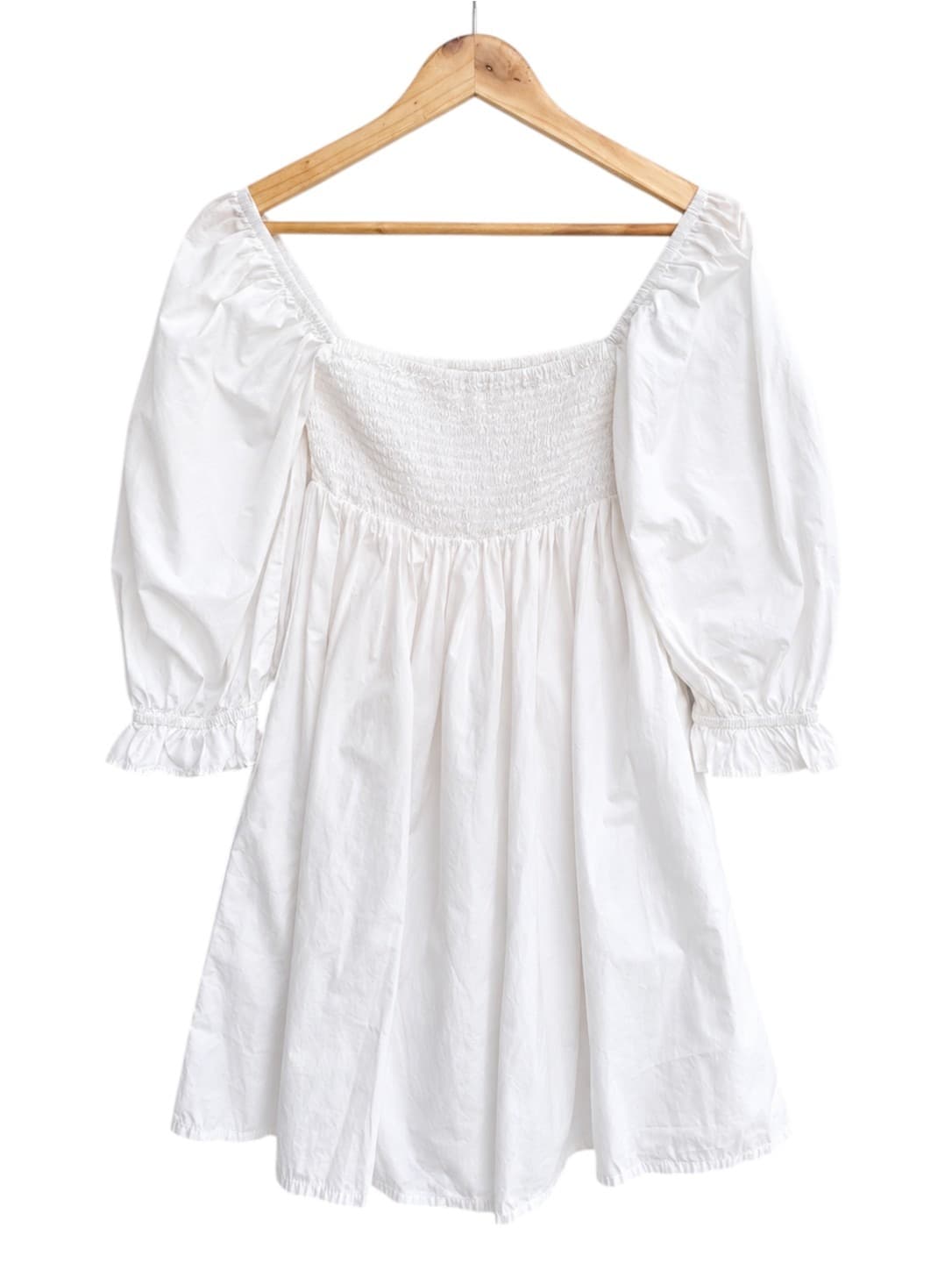 FAITHFULL THE BRAND White Cotton Smocked Puff Sleeve Mini Dress Size 10 — photo 1 of 7