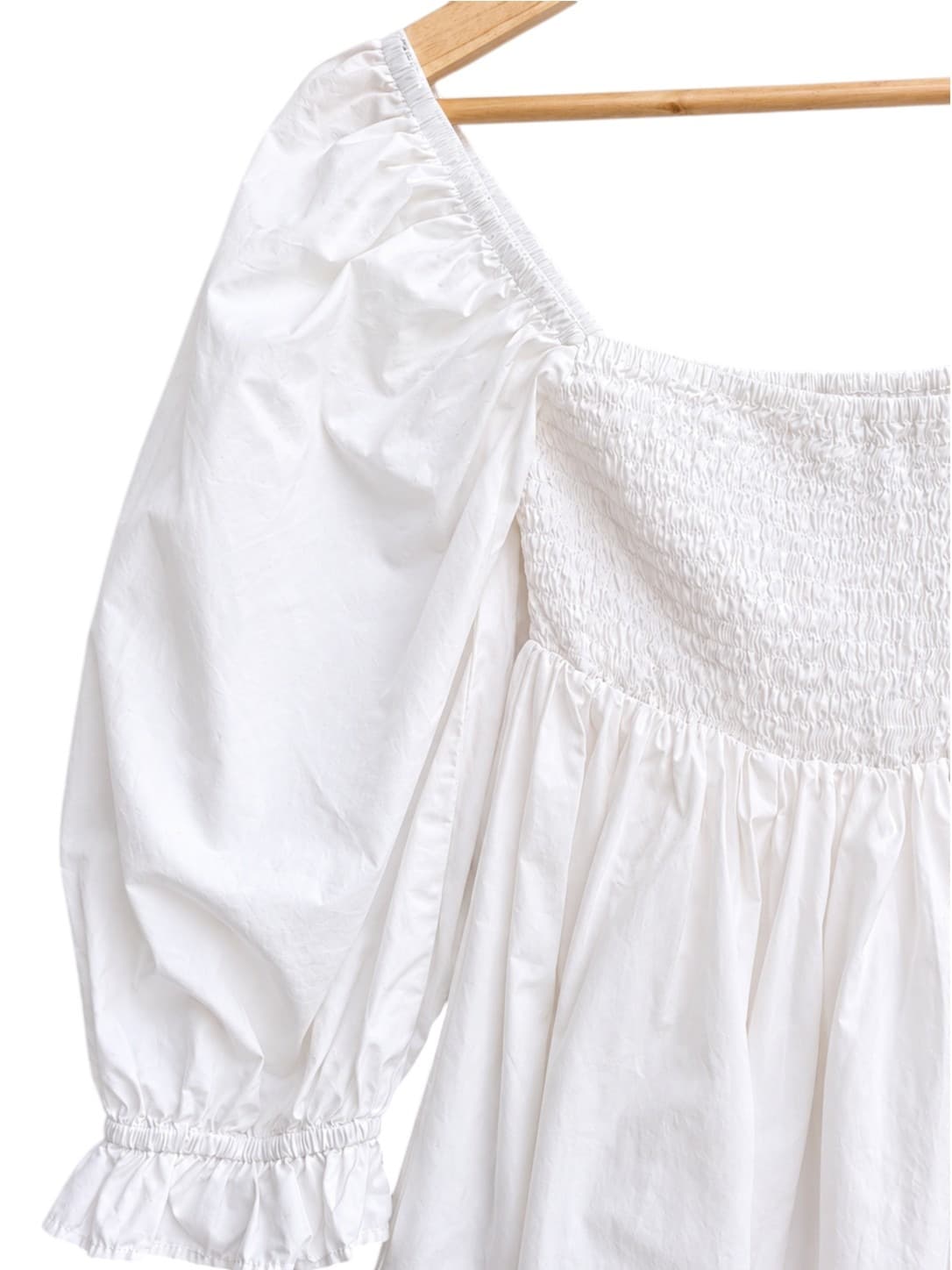 FAITHFULL THE BRAND White Cotton Smocked Puff Sleeve Mini Dress Size 10 — photo 2 of 7